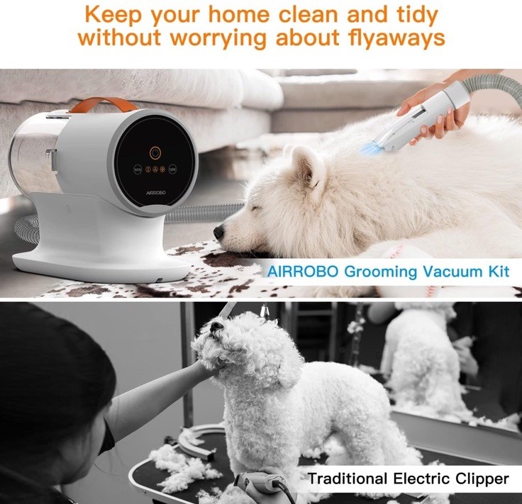 AIRROBO PG100 Pet Grooming Vacuum with 5 Grooming Tools, 12000Pa Suction Power
