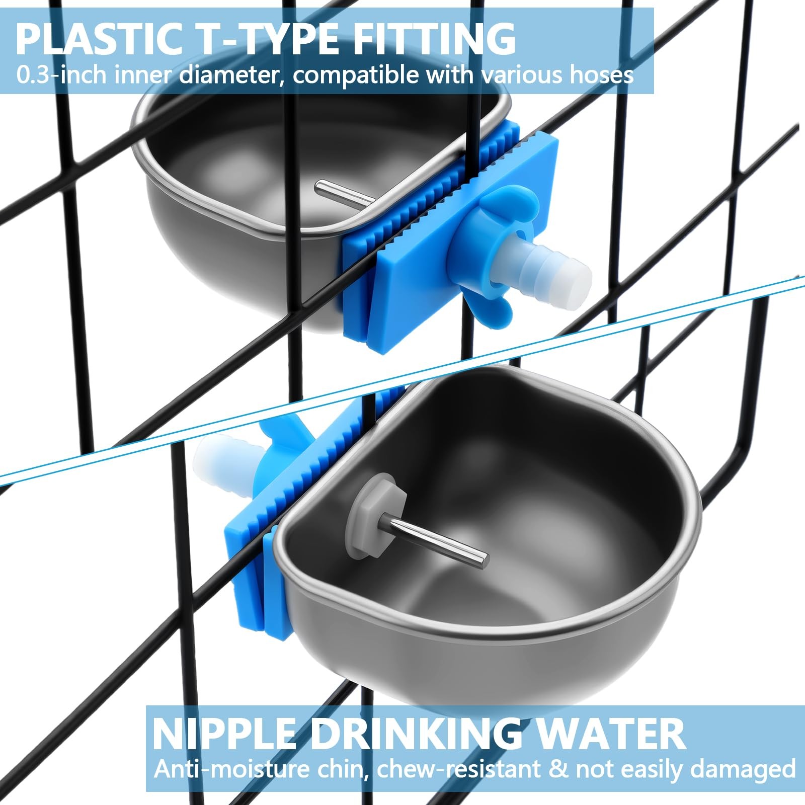 Potchen 10 Pcs Rabbit Water Bowls Nipple Drinker 2.56 x 2.36 x 1.18 sliver