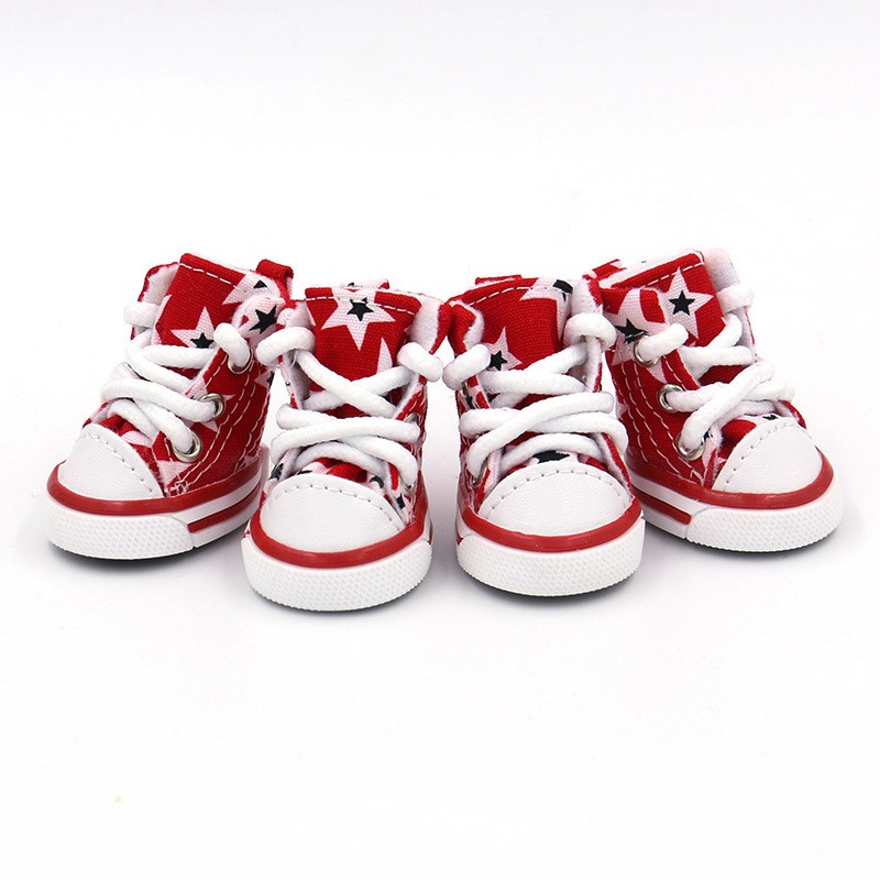 4pcs Pet Dog Canvas Shoes Anti-slip Boots for Small Puppy Dog Waterproof Outdoor