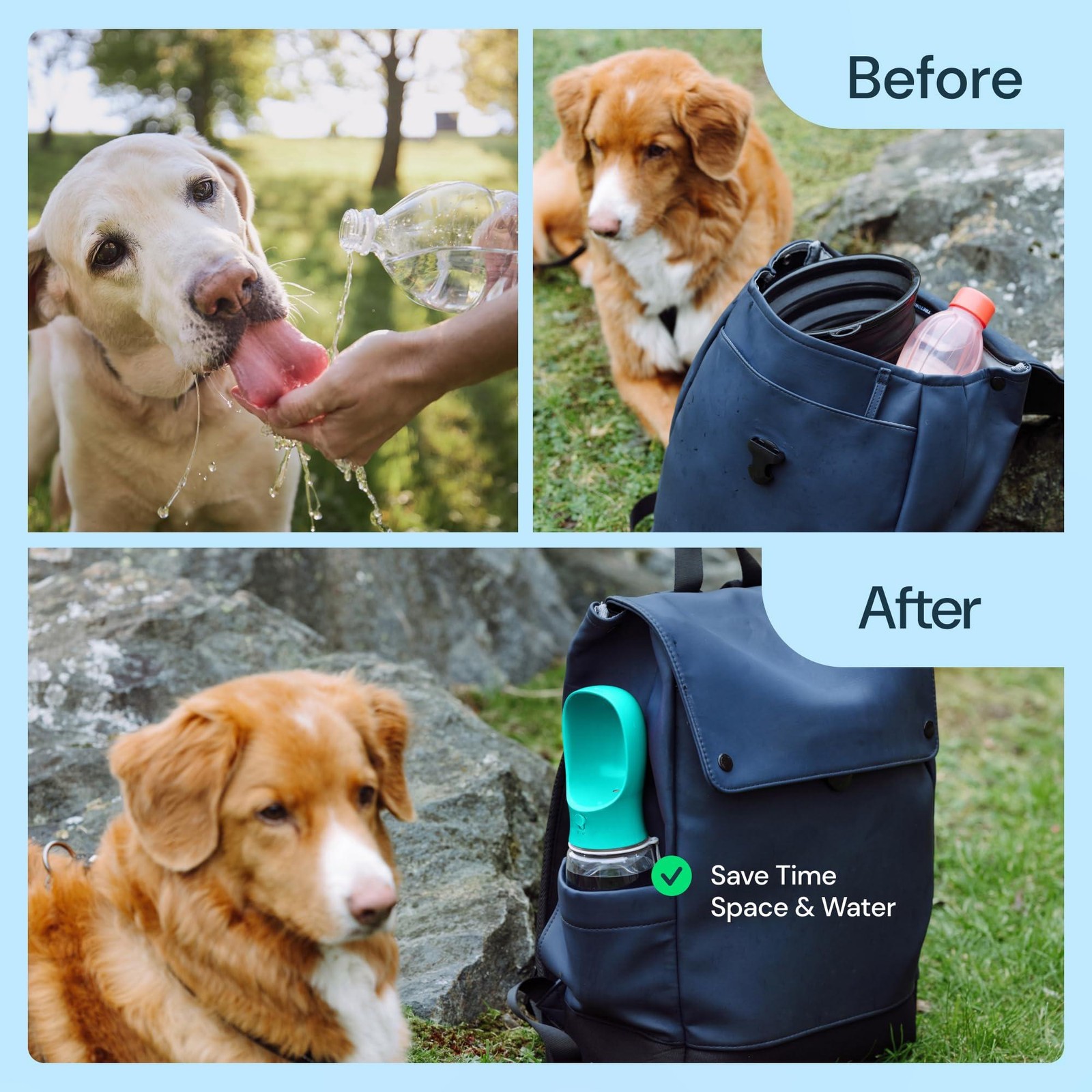 Leak Proof Dog Water Bottle, Portable Puppy Dispenser with Feeder for Travel