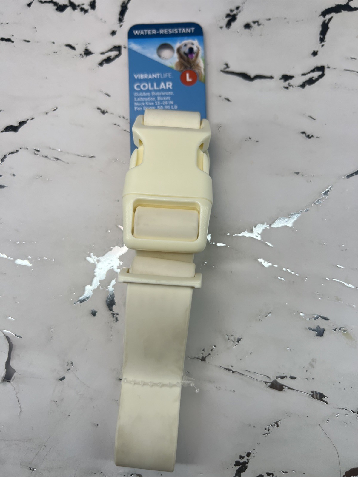 Vibrant Life Water Resistant Dog Collar Large Unisex Adjustable Cream 50-90 LB