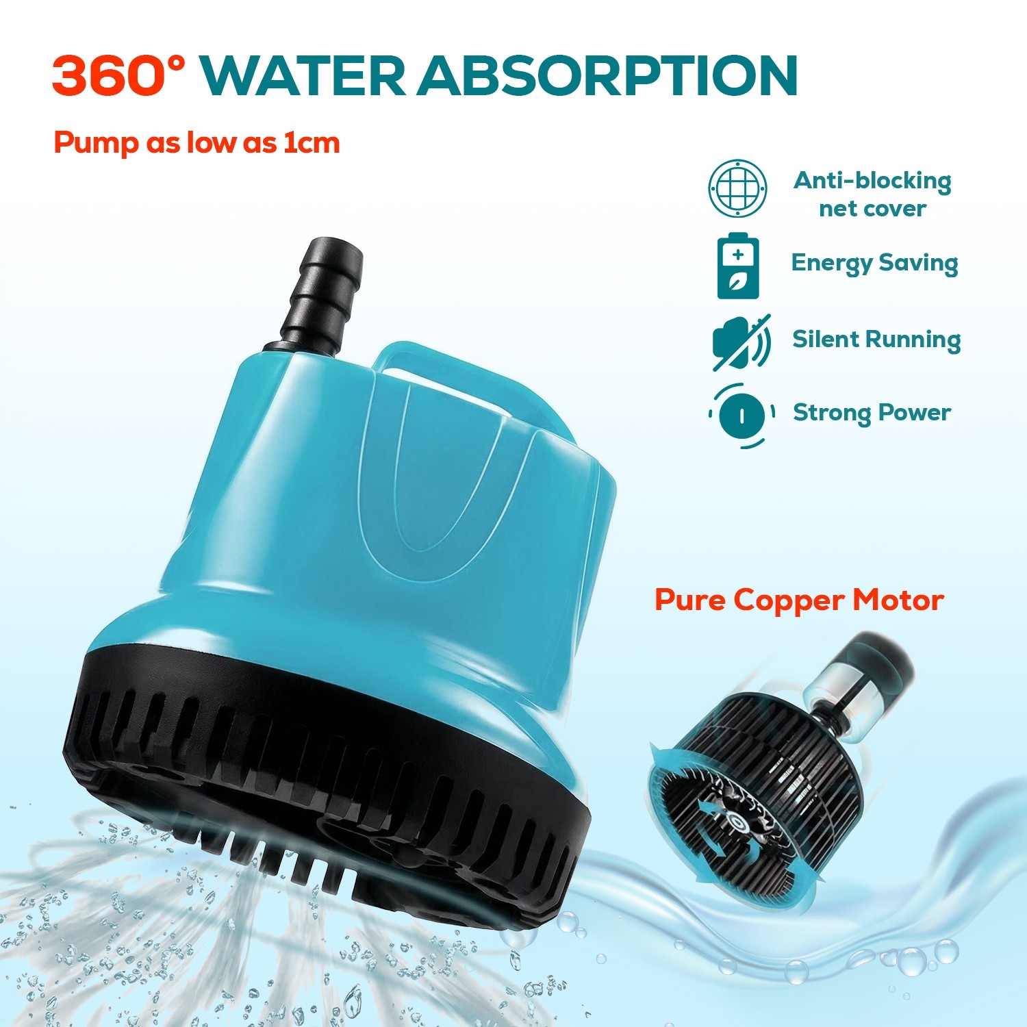 9W Bottom Feed Submersible Water Pump 158 GPH 1pc.