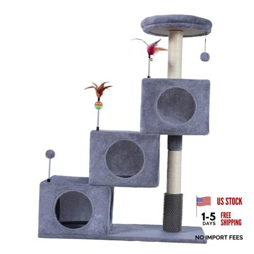 Cat Tree Tower for Indoor Cats, Cat Tree with 3 Spacious Cat Houses & Condos,
