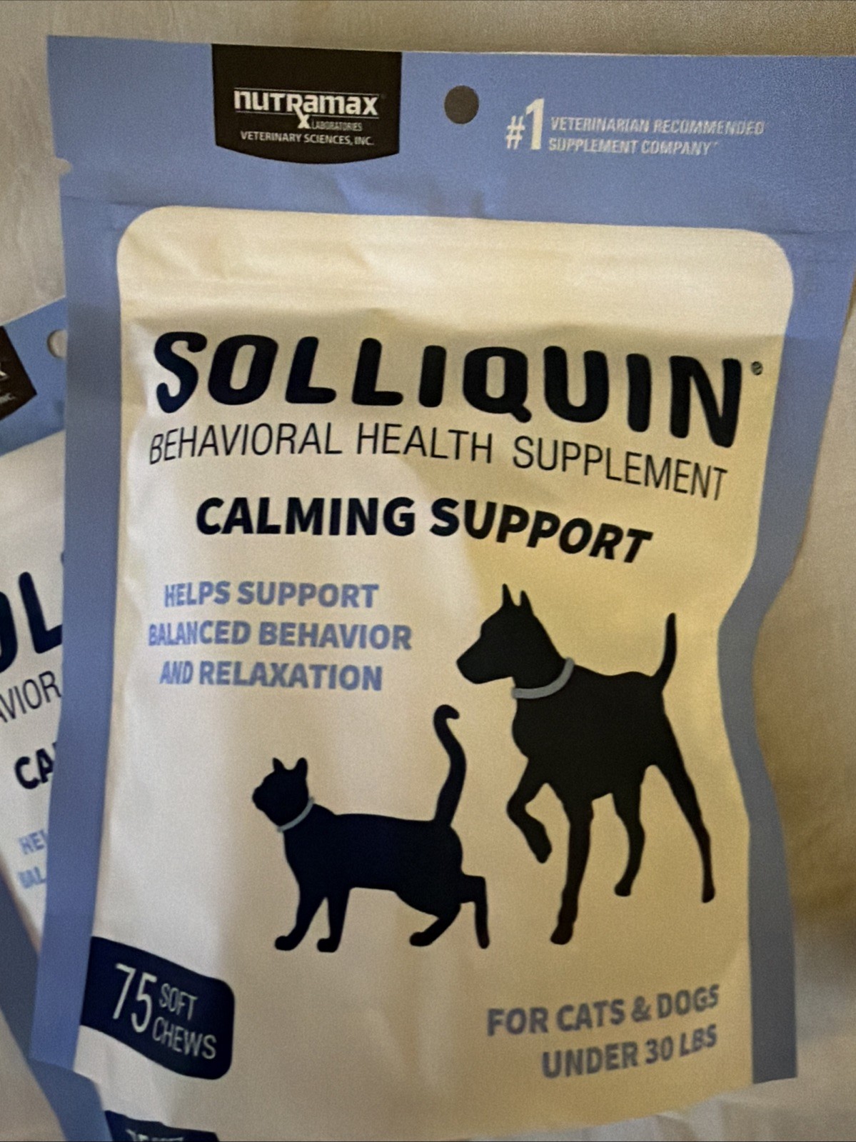(BUNDLE X2)NUTRAMAX SOLLIQUIN CALMING BEHAVIORAL CATS AND DOGS 75 X2=150CHEWS