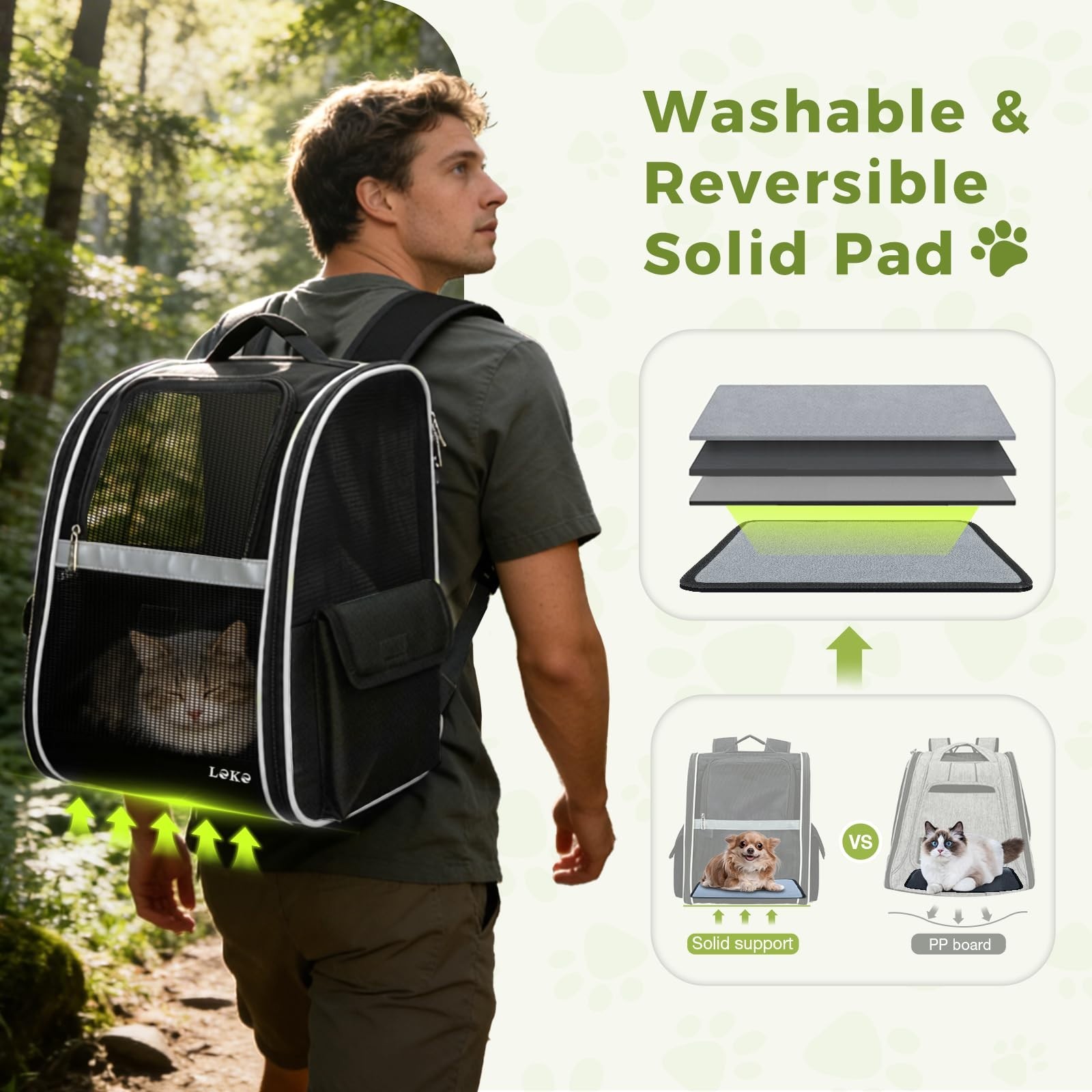 Pet Carrier Backpack for Small Medium Dogs & Cats up to 18 lbs, Breathable, Coll