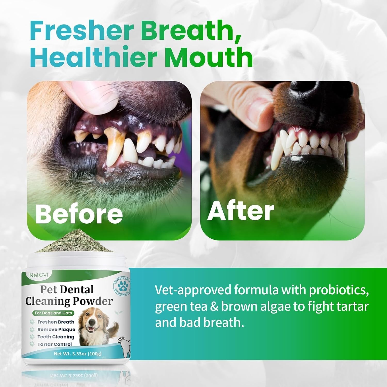 Dog Teeth Cleaning Powder with Probiotics, Dog Dental Powder for Teeth Cleani…