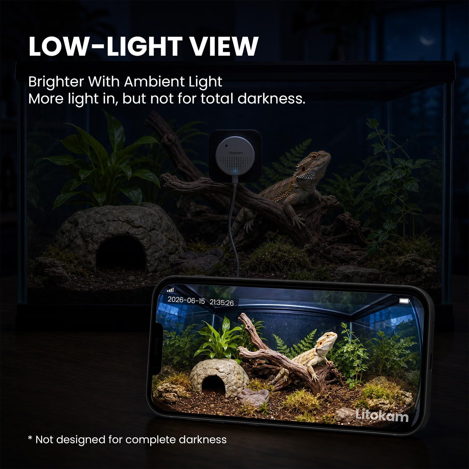 litokam F1.0 Aperture Fish Tank & Reptile Pet Camera.2K 3MP Single, White