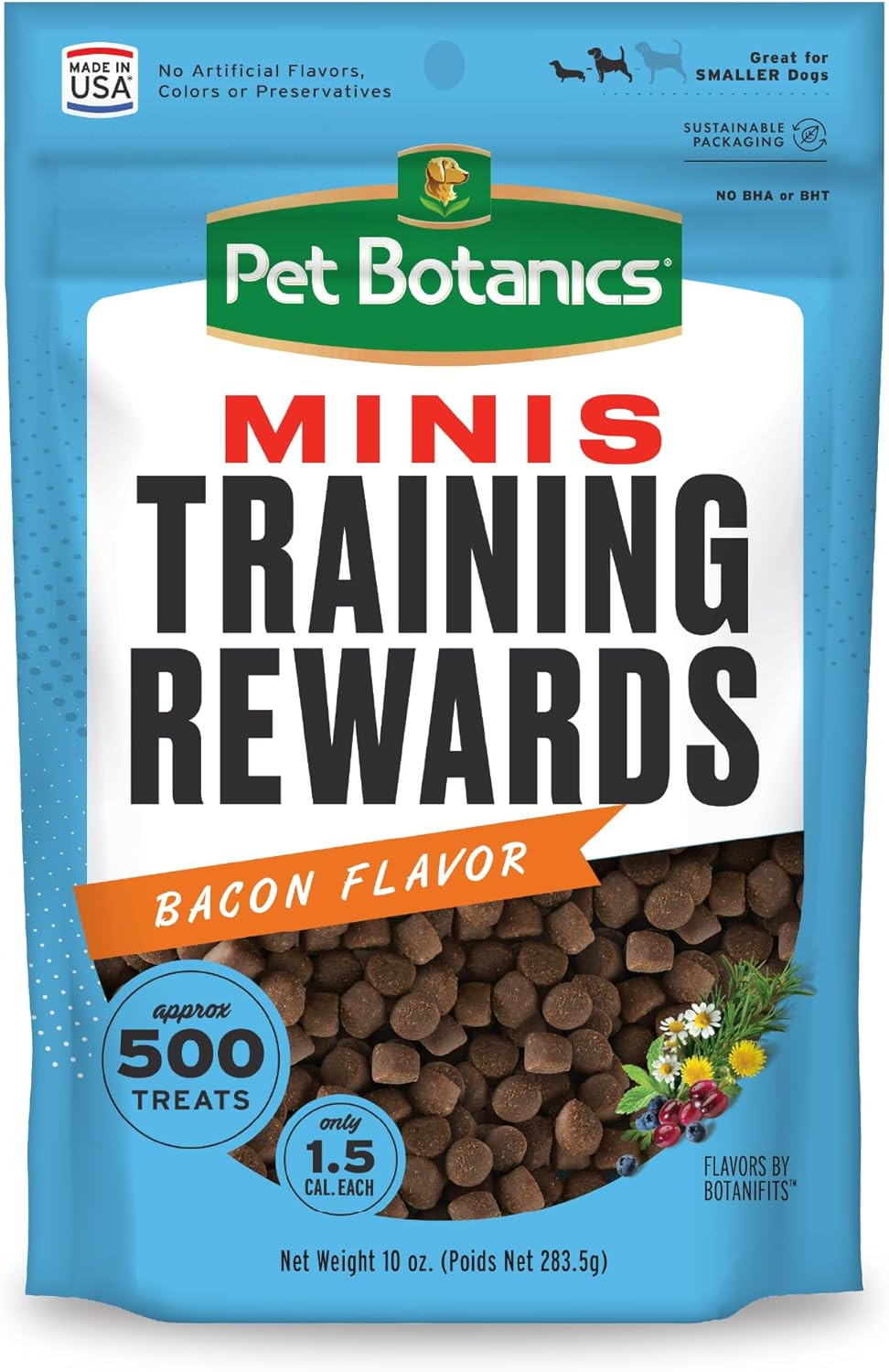 10 Oz. Pouch Training Rewards Mini Soft & Chewy, Bacon Flavor, with 500 Treats p