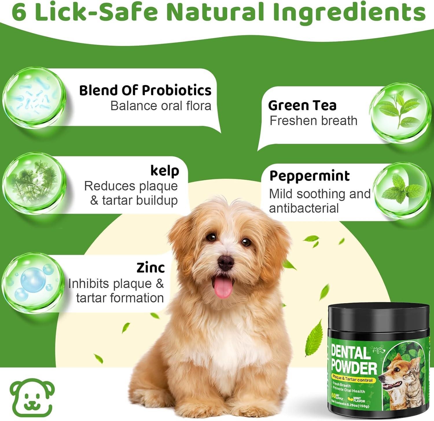 Dog Dental Powder, Dog Teeth Cleaning Powder and Cat Breath Freshener, Reduces P