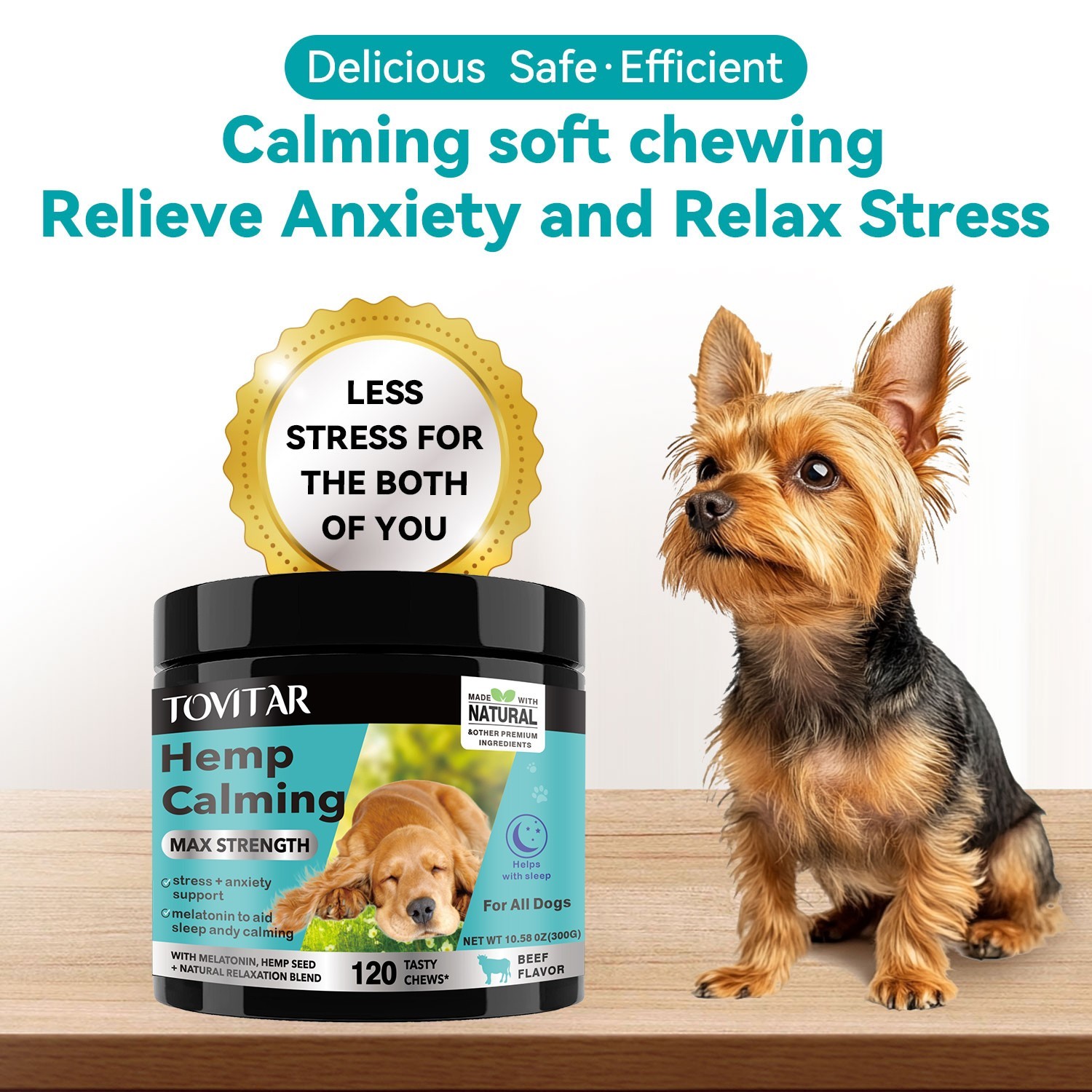 Hemp Calming Max Strength Beef Flavor for Dogs-Dog Stress and Anxiety -120 Count