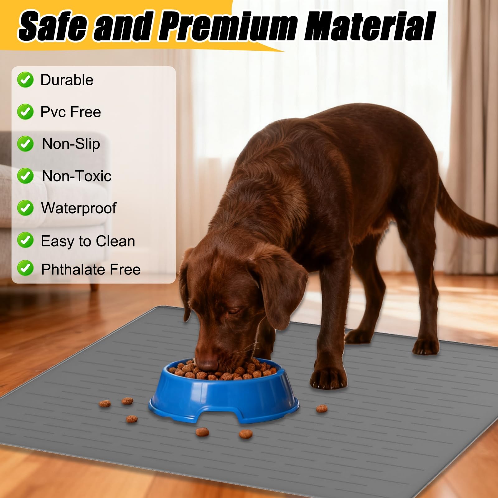1.5MM Super Thick Dog Food Mat, 40″x30″ Silicone Dog and Cat Mats for Food an…