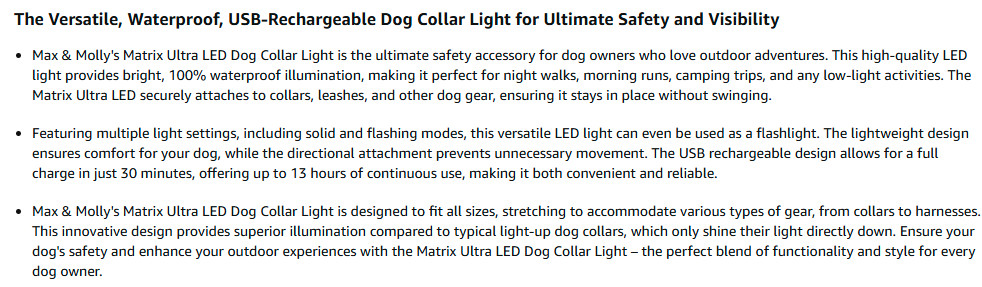Max & Molly Matrix Ultra LED Safety Light Attaches to Any Dog Pet Collar Harness