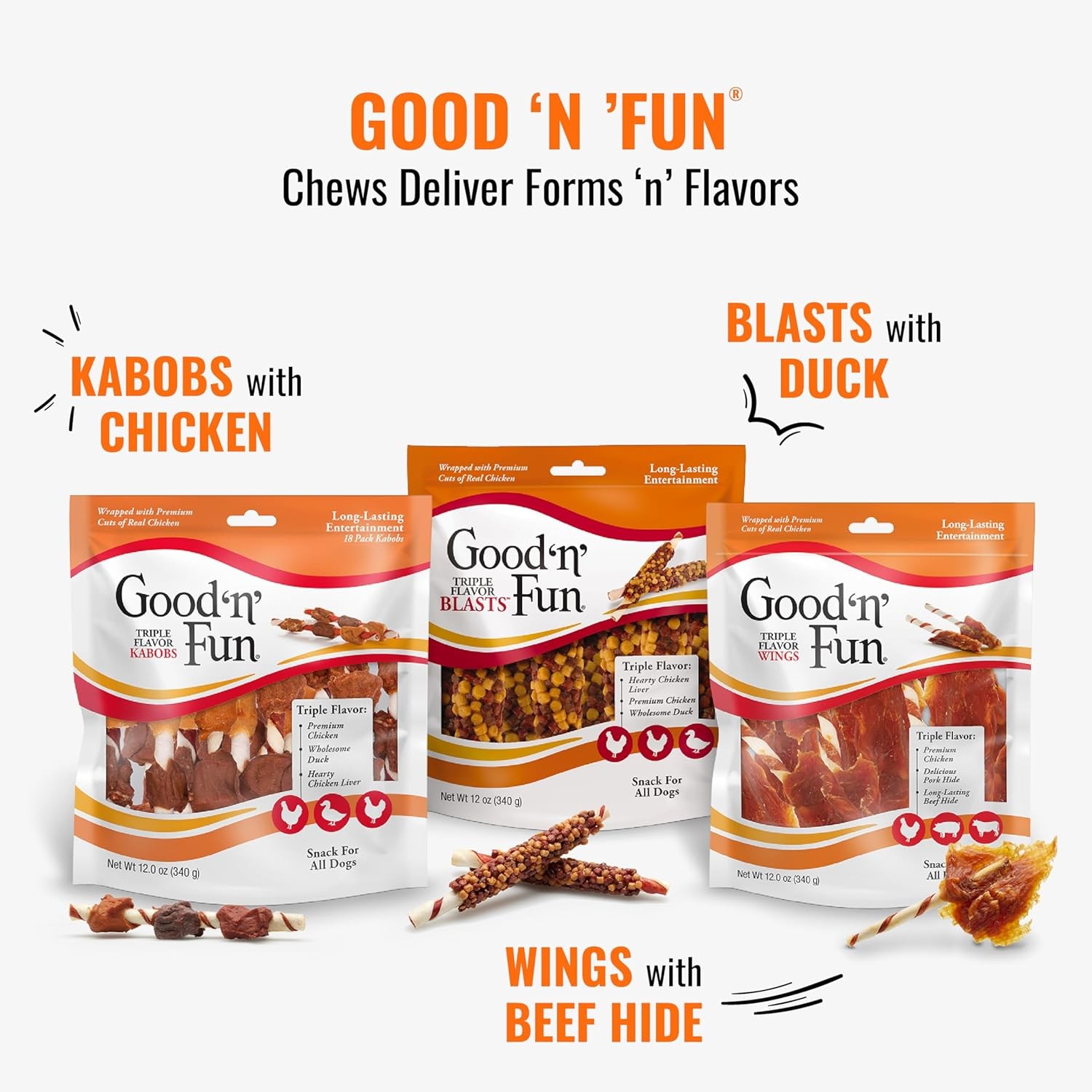Good ‘n’ Fun Triple Flavor Kabobs Chews for All Dogs-24 Ounces