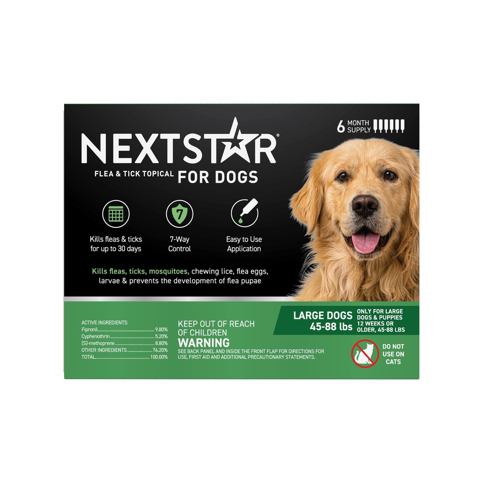 NextStar Flea & Tick Prevention for Large Dogs, 45-88 lbs, 6 Count