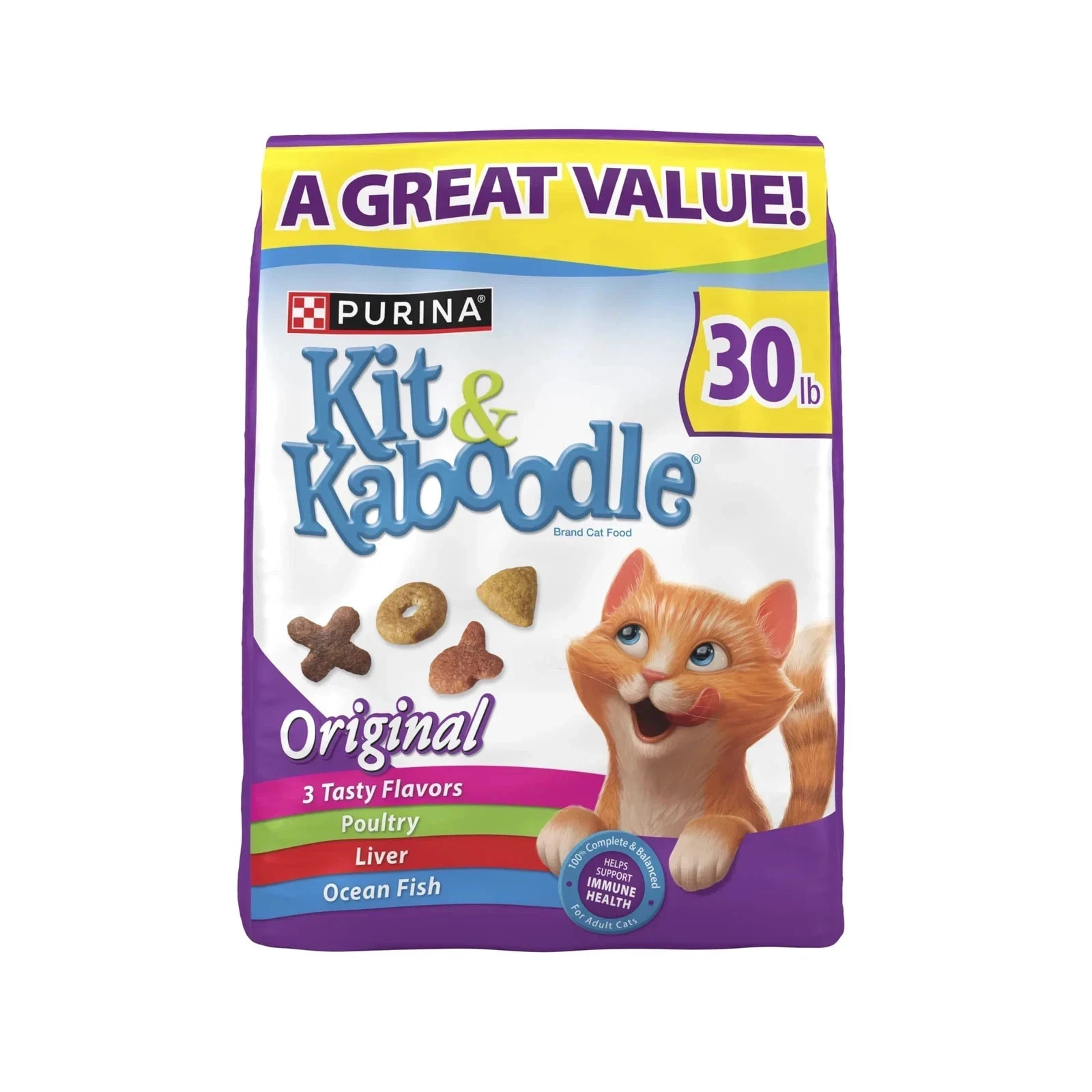 Purina Kit & Kaboodle Original, Indoor Dry Cat Food, Chicken, Turkey, 30 lb Bag