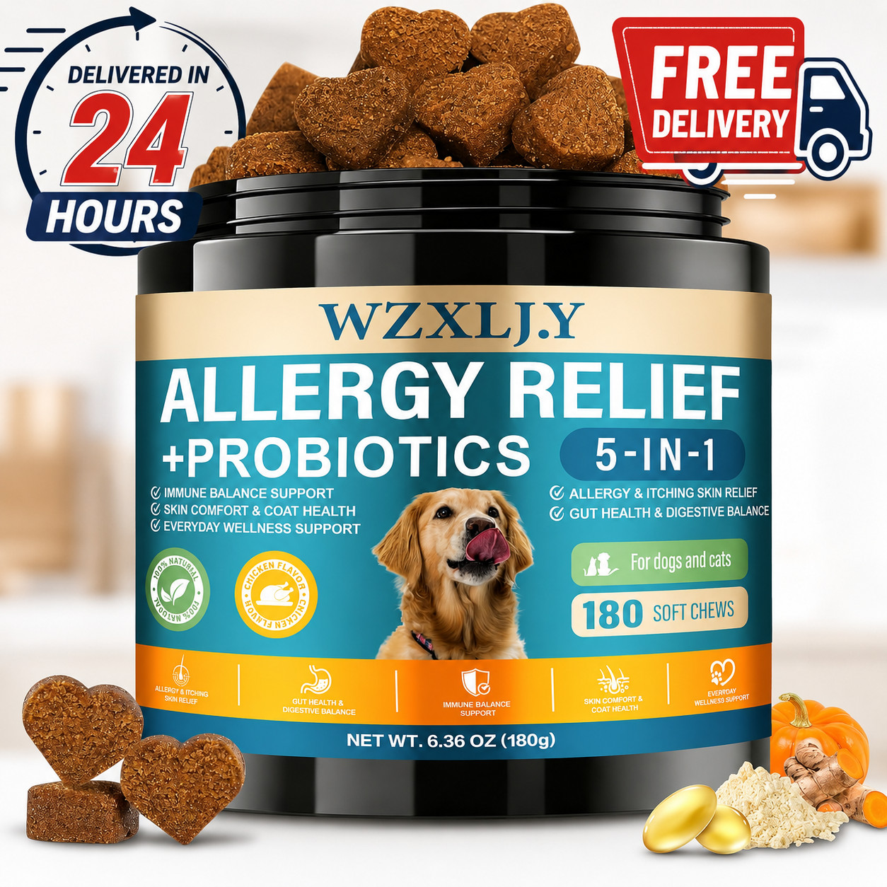 Dog Allergy Chews for Itchy Skin Paw Licking Immune Support Dogs 180 Ct