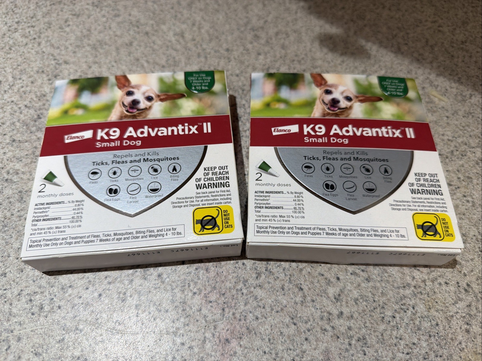 2x K9 Advantix II Flea Tick Mosquito Topical Treatment Small Dog 4-10lb 2 Doses