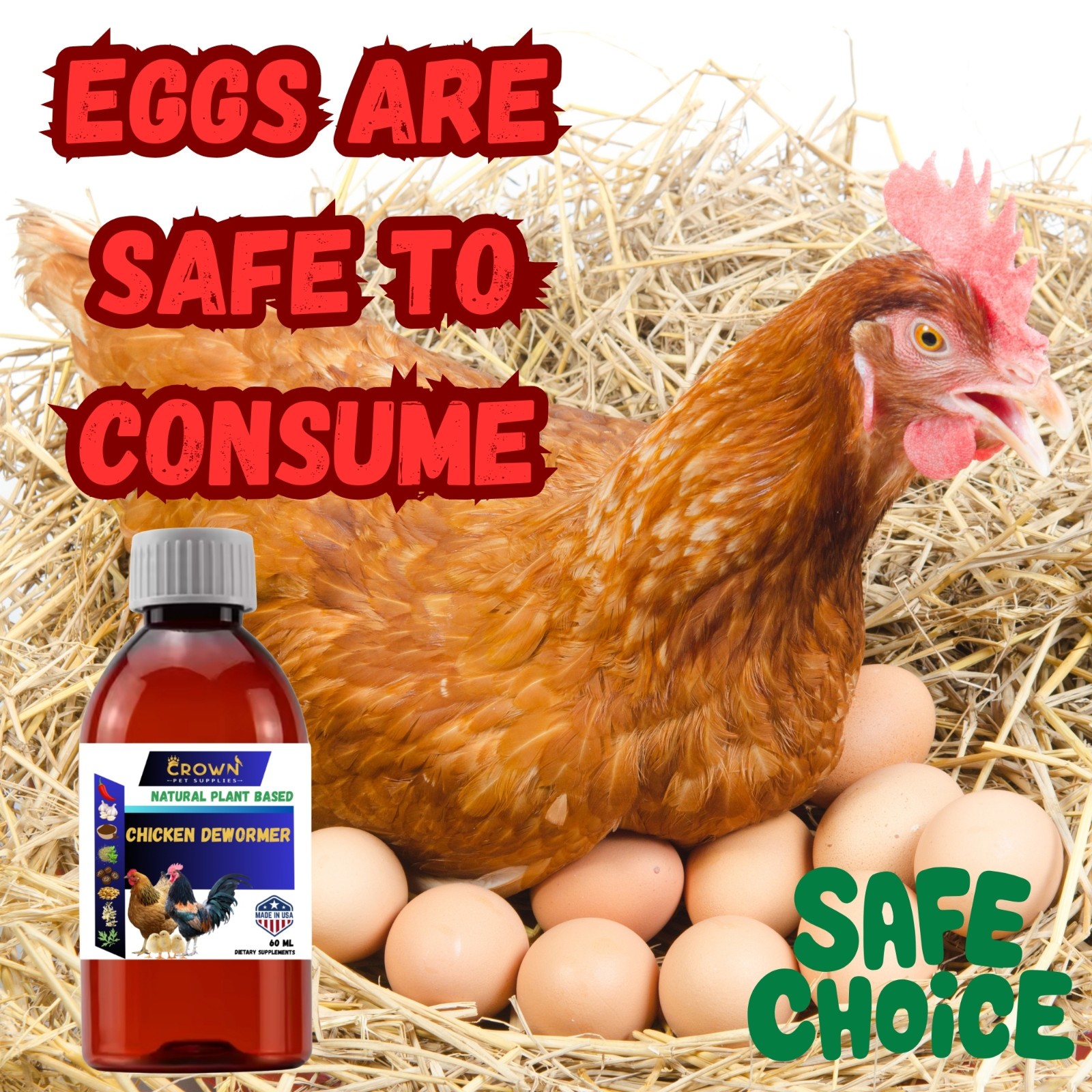 Herbal Chicken Dewormer Liquid Natural Plant-Based Poultry Worm Remedy