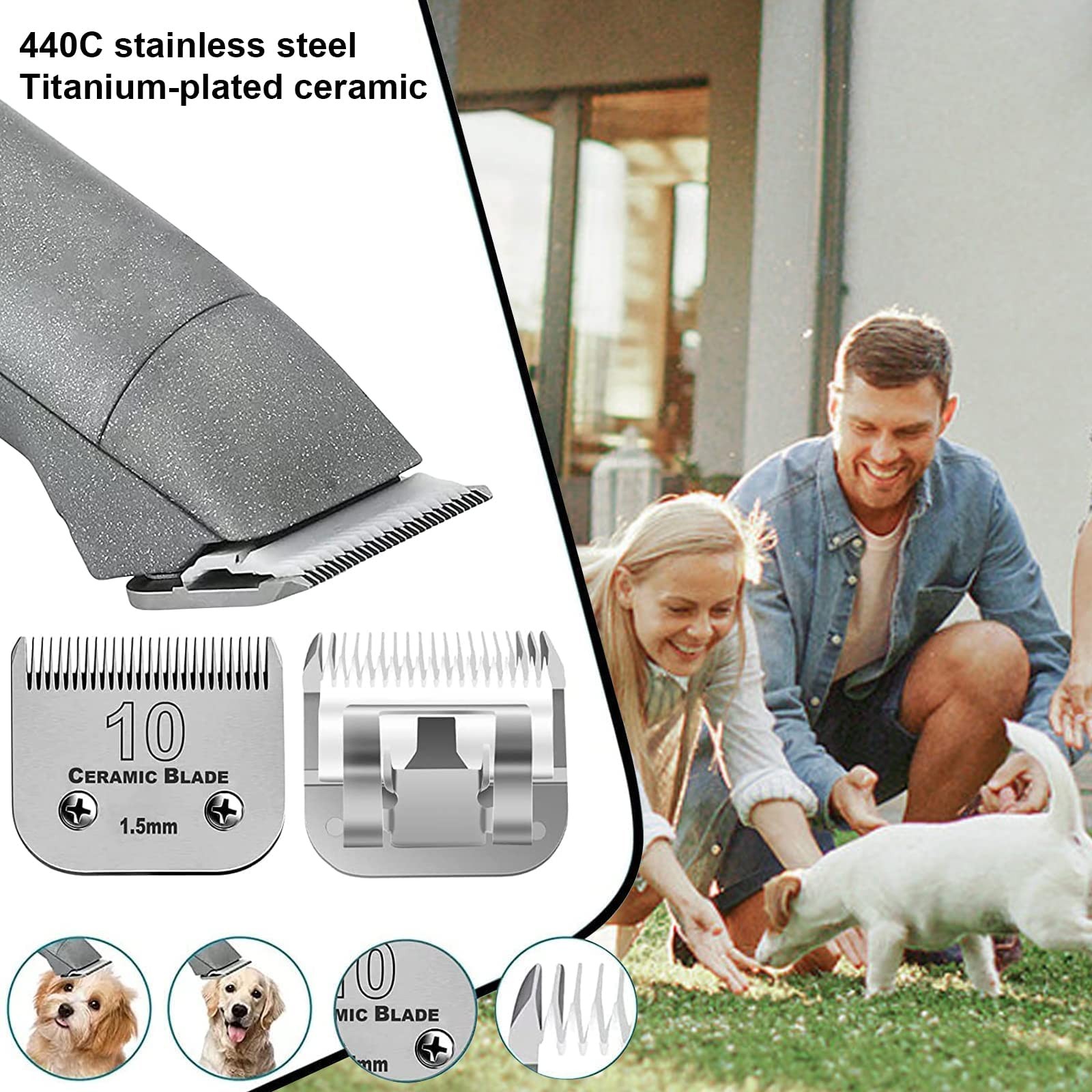 Dog Grooming Clipper Blades Compatible Andis Oster Wahl 10+30+40 Stainless Steel