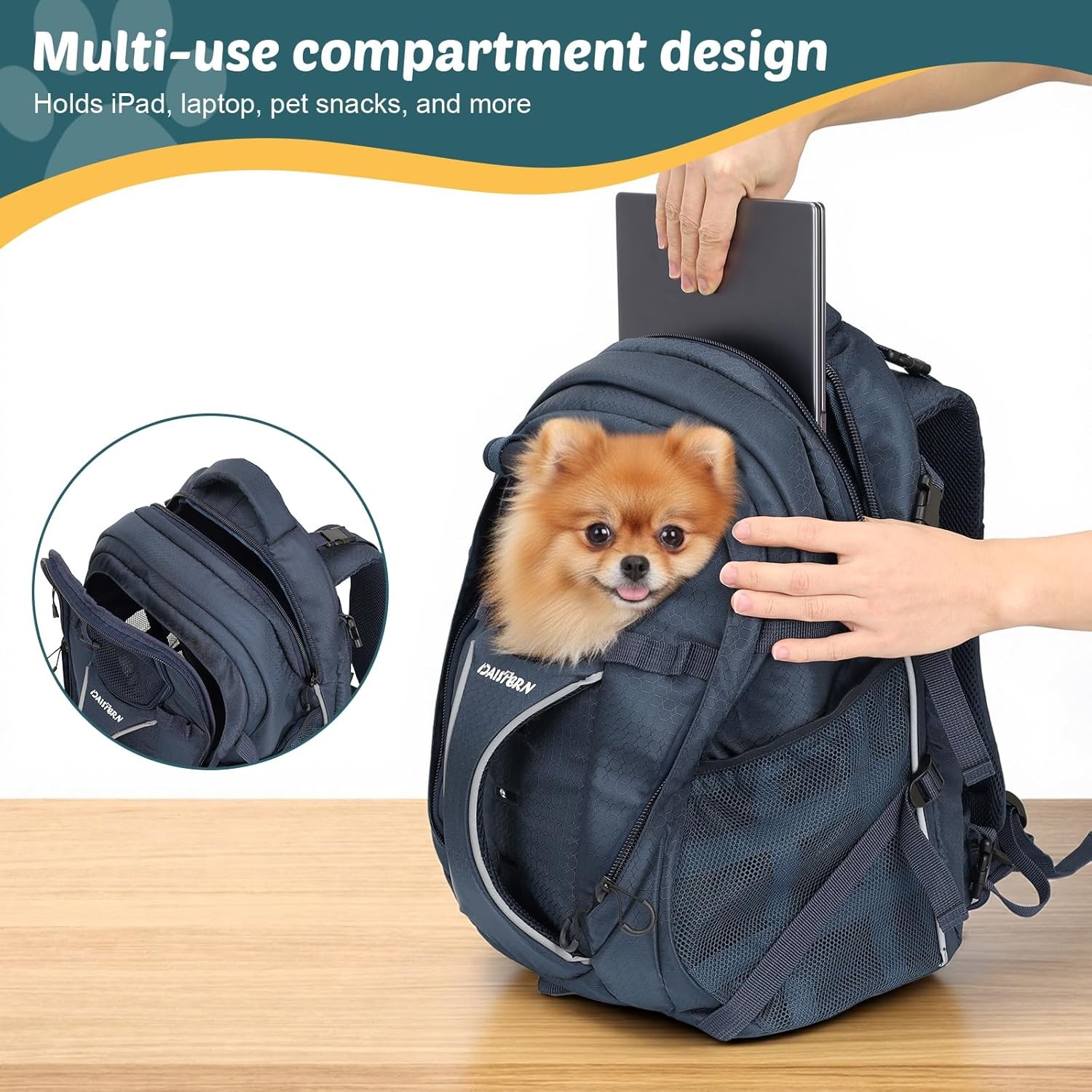 Dog Backpack Carrier Hiking Pet Travel Bag 2-in-1 Foldable Cat up to 18 lbs