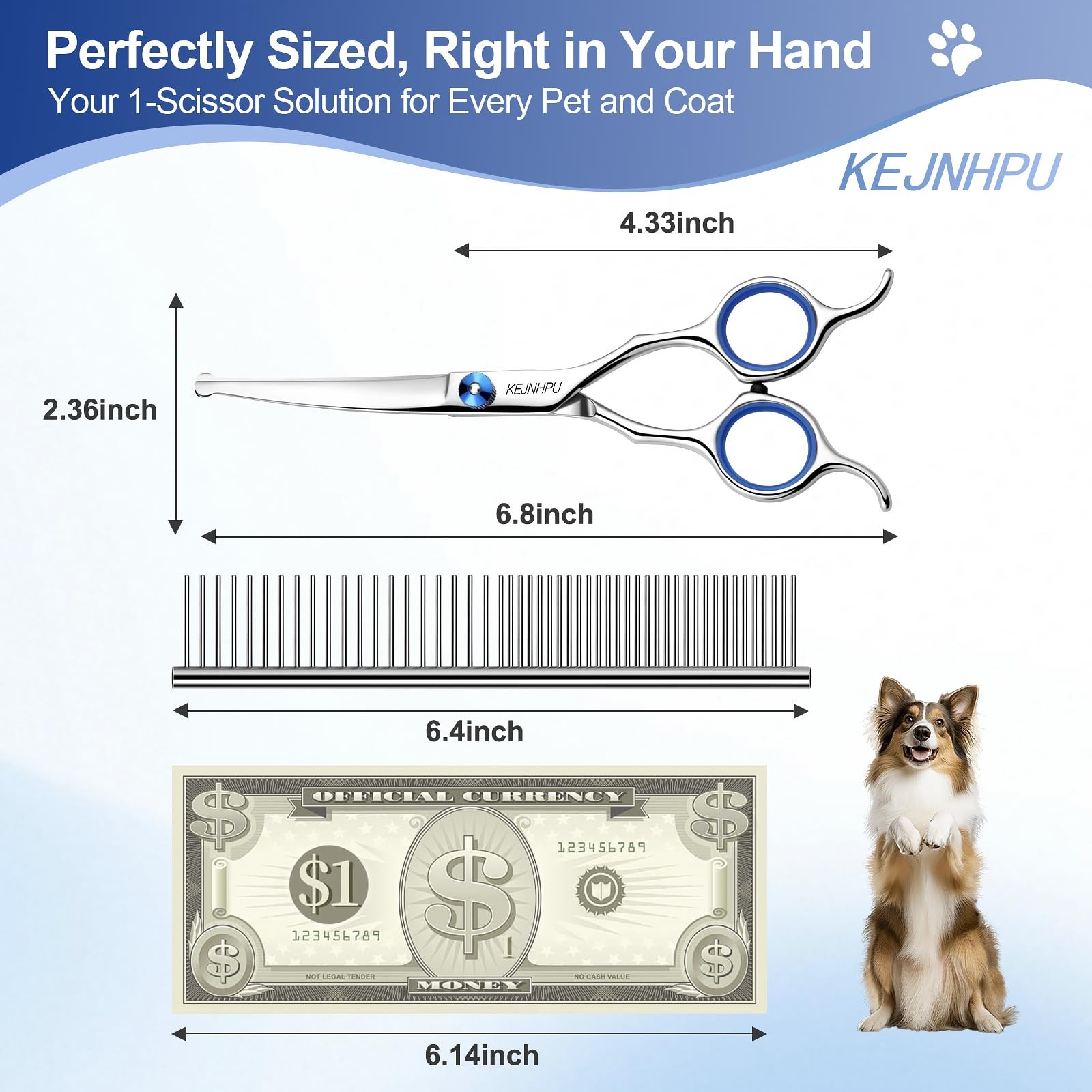 Professional Dog Grooming Kit 6.8 Inches, Curved Dog Grooming Scissors with S