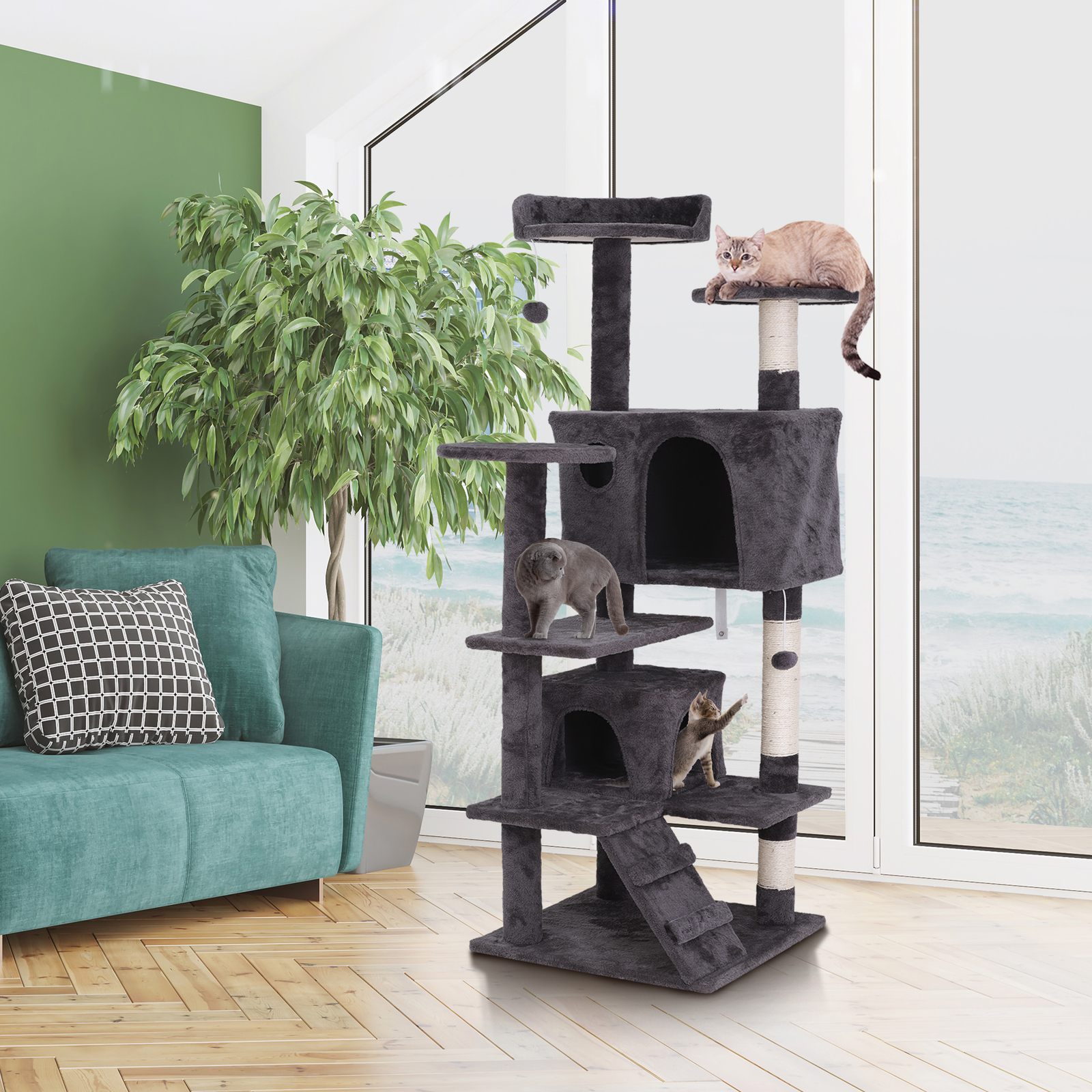 53″ Sturdy Cat Tree Tower Activity Center Large Playing House Condo Rest Cat