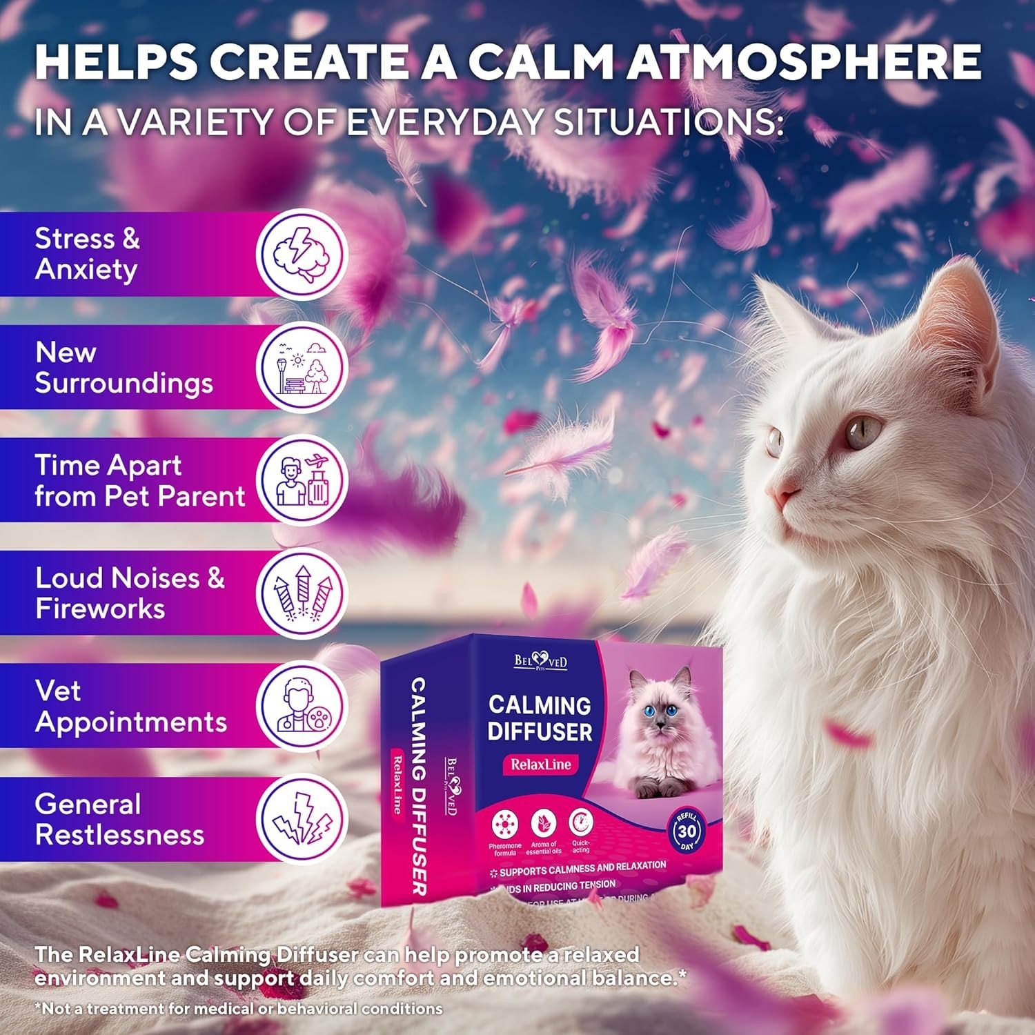 Feline Calm Pheromones Calming Diffuser for Stress Relief – 1 Refill Included