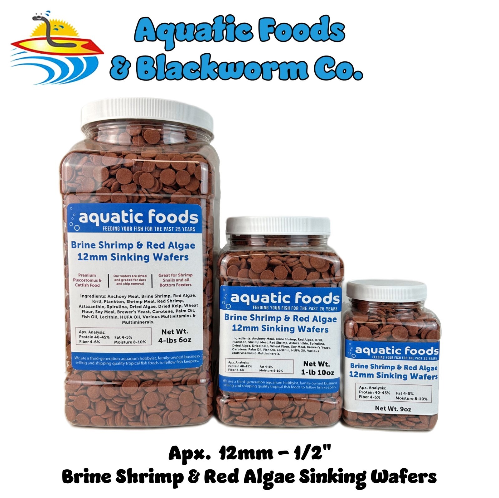 12mm – 1/2″ Brine Shrimp & Red Algae Sinking Wafers for Bottom Feeders. WL-JAR