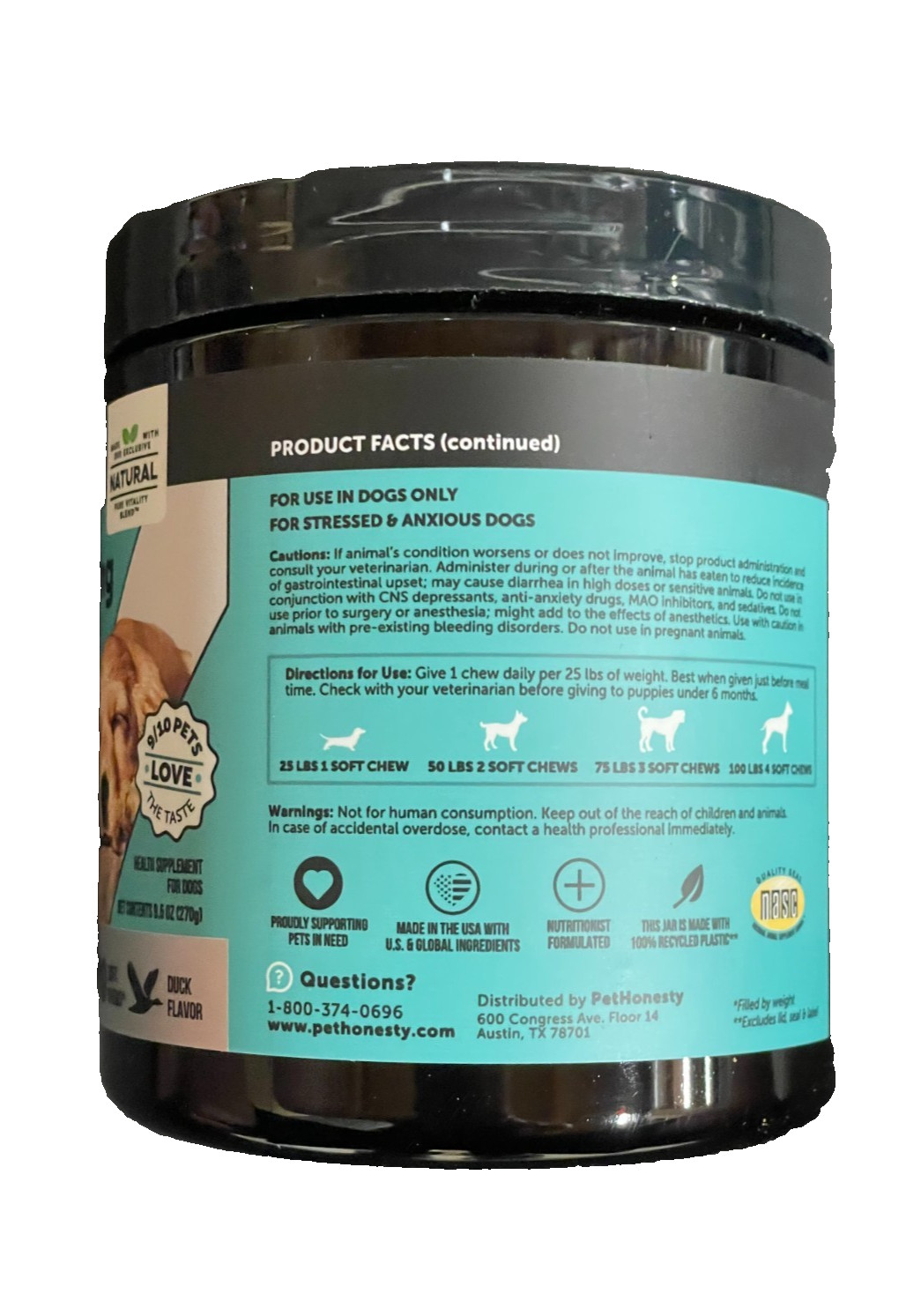 Pet Honesty Hemp Calming Chew Treats for Dogs 90 PH10