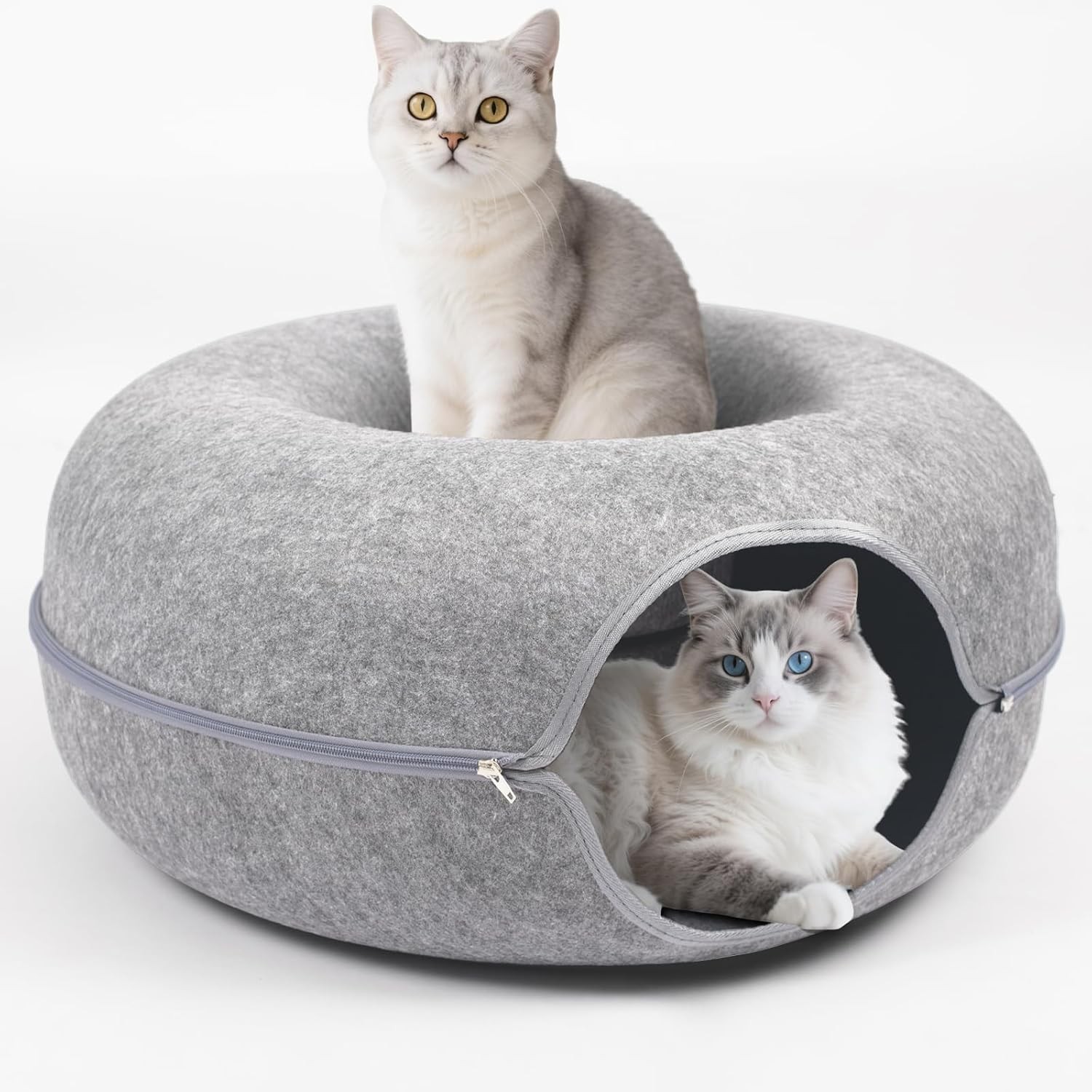 Cat Cave EXTRA LARGE Tunnel Bed Indoor Cats Donut Interactive Nest House Gray