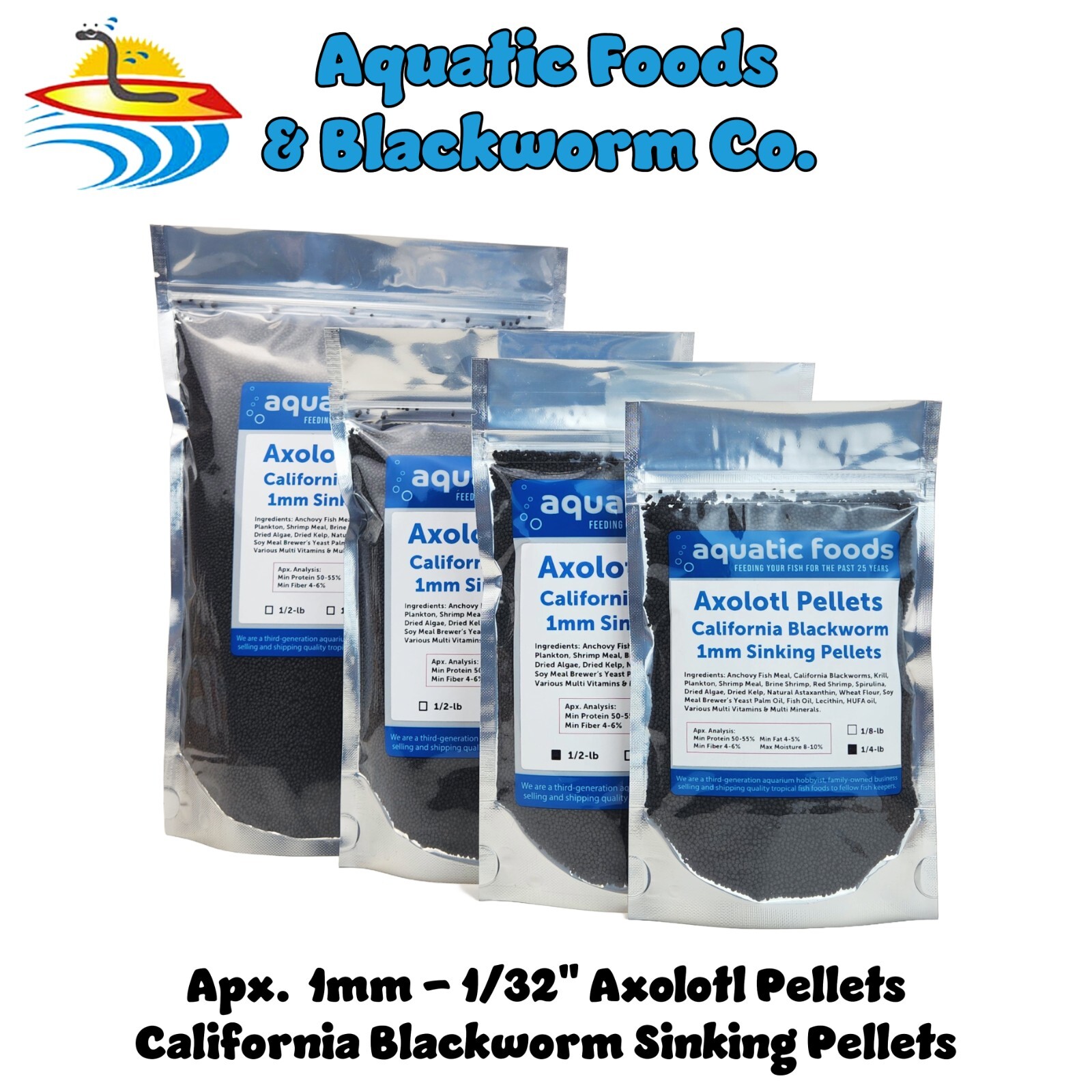 Axolotl Blackworm Pellets, California Blackworm 2mm Sinking Pellets