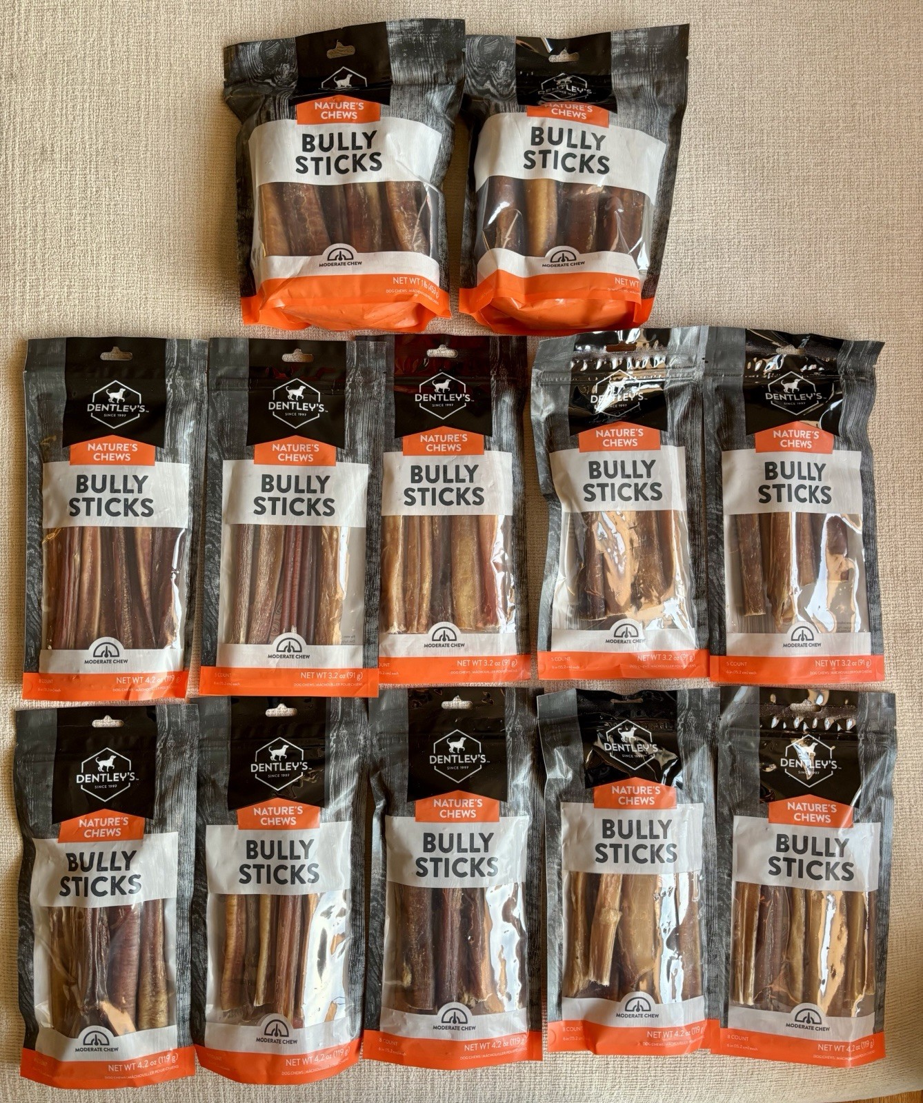 NEW! Dentley’s Bully Sticks – Dog Chew Treats – Lot Of 12 – 4 & 6 in.