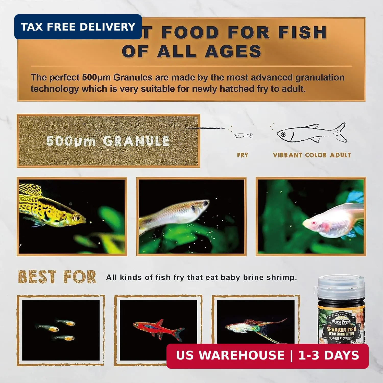 Ultra Fresh Baby Fish Food with 50% Sword Prawn Shrimp, Slow Sinking, Substitute