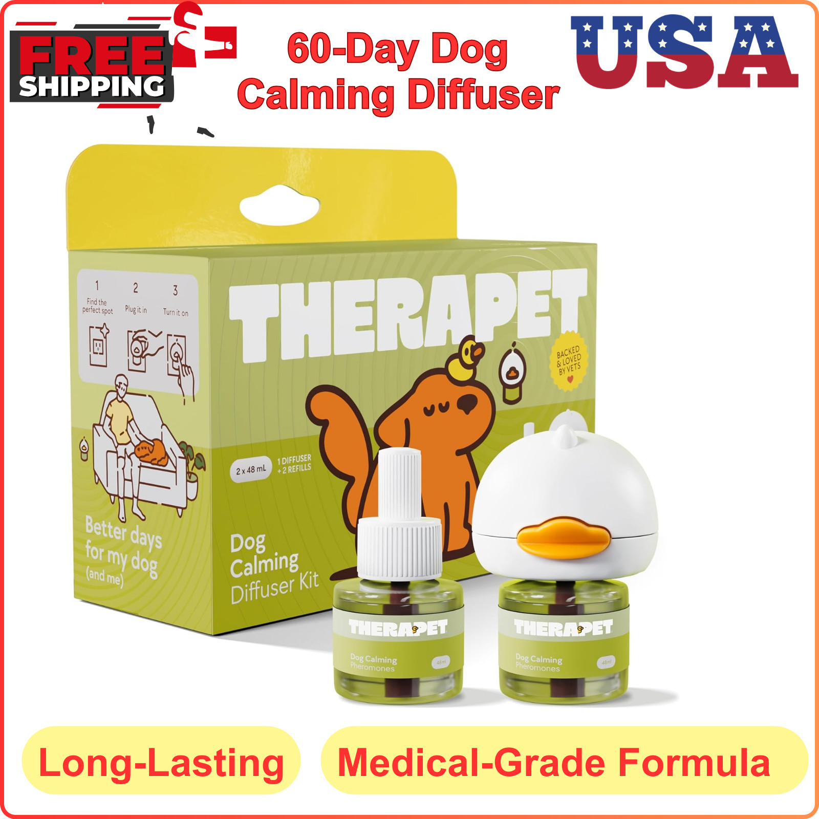 Therapet Dog Calming Diffuser – Pheromone Anxiety Aid 60-Day Refill For Stress