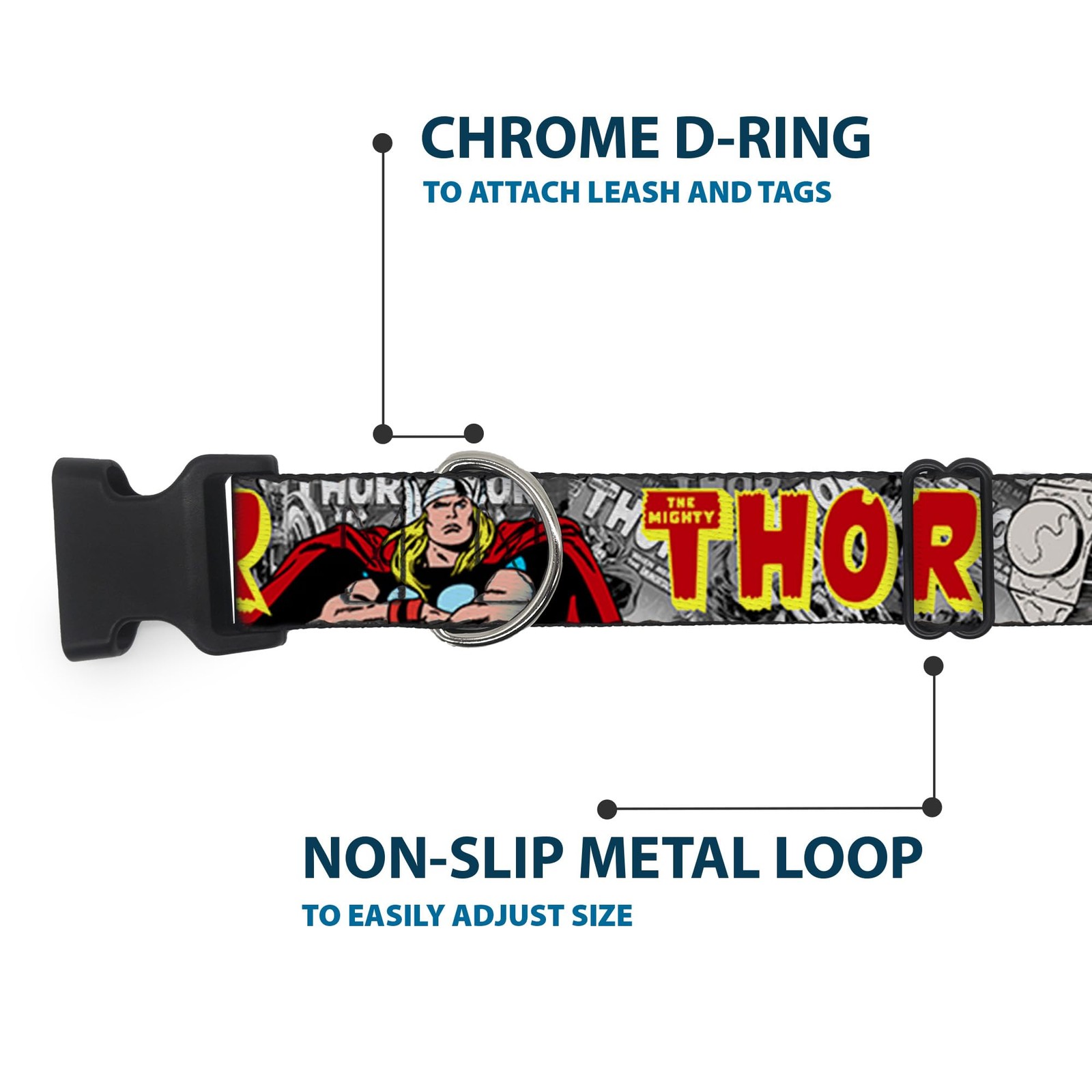 The Mighty Thor Action Poses Plastic Clip Dog Collar 1.0 Inch Wide 1526 Inch