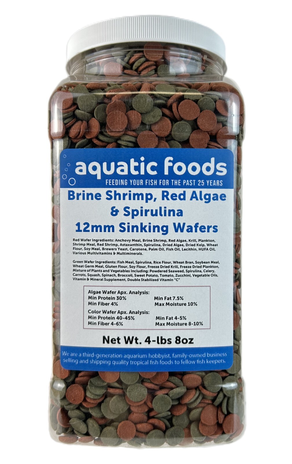 12mm – 1/2″ Brine Shrimp, Red Algae & Spirulina Sinking Wafers. WL-JAR