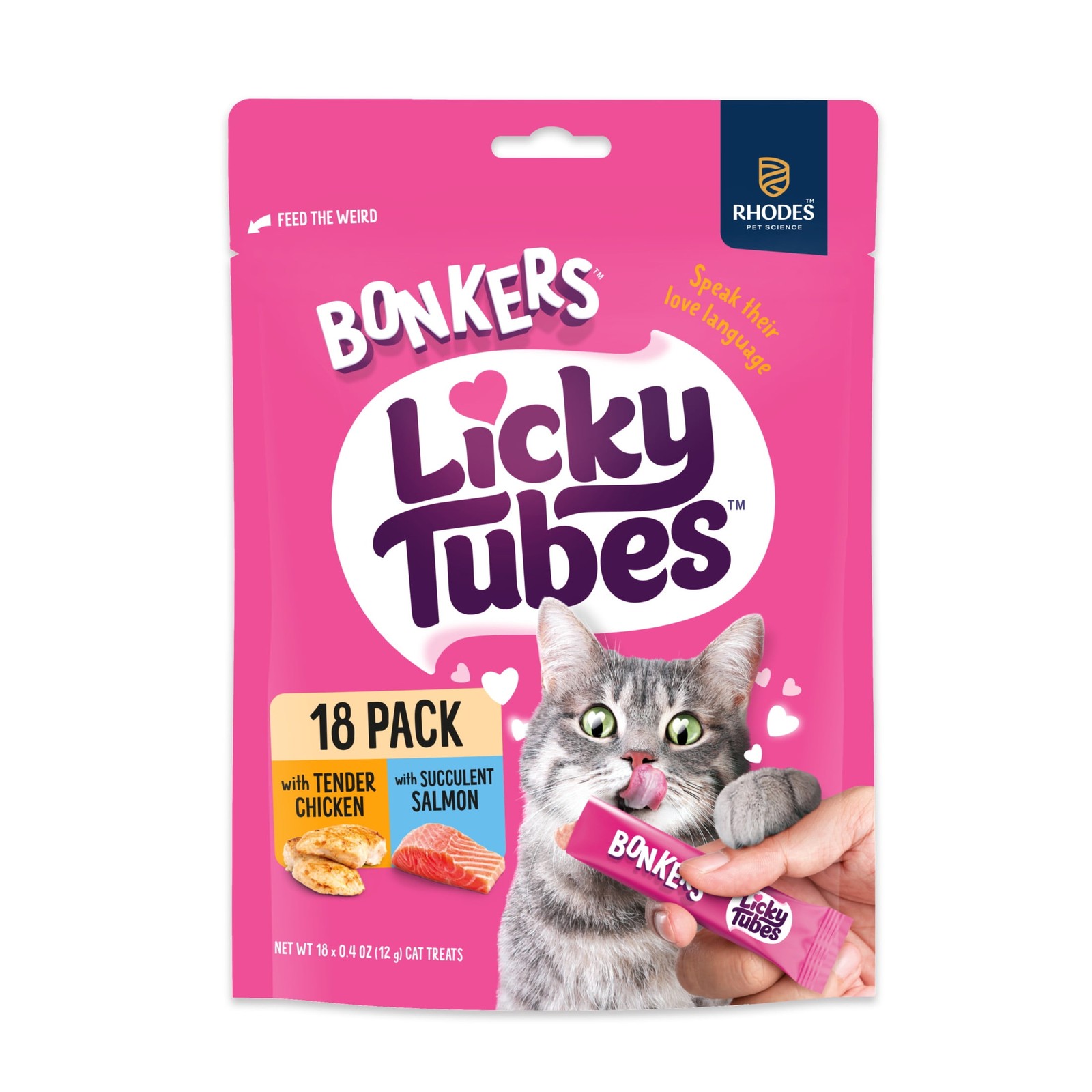 Chicken & Salmon Flavor, Wet Lickable Tube Cat Snacks, 18 Piece