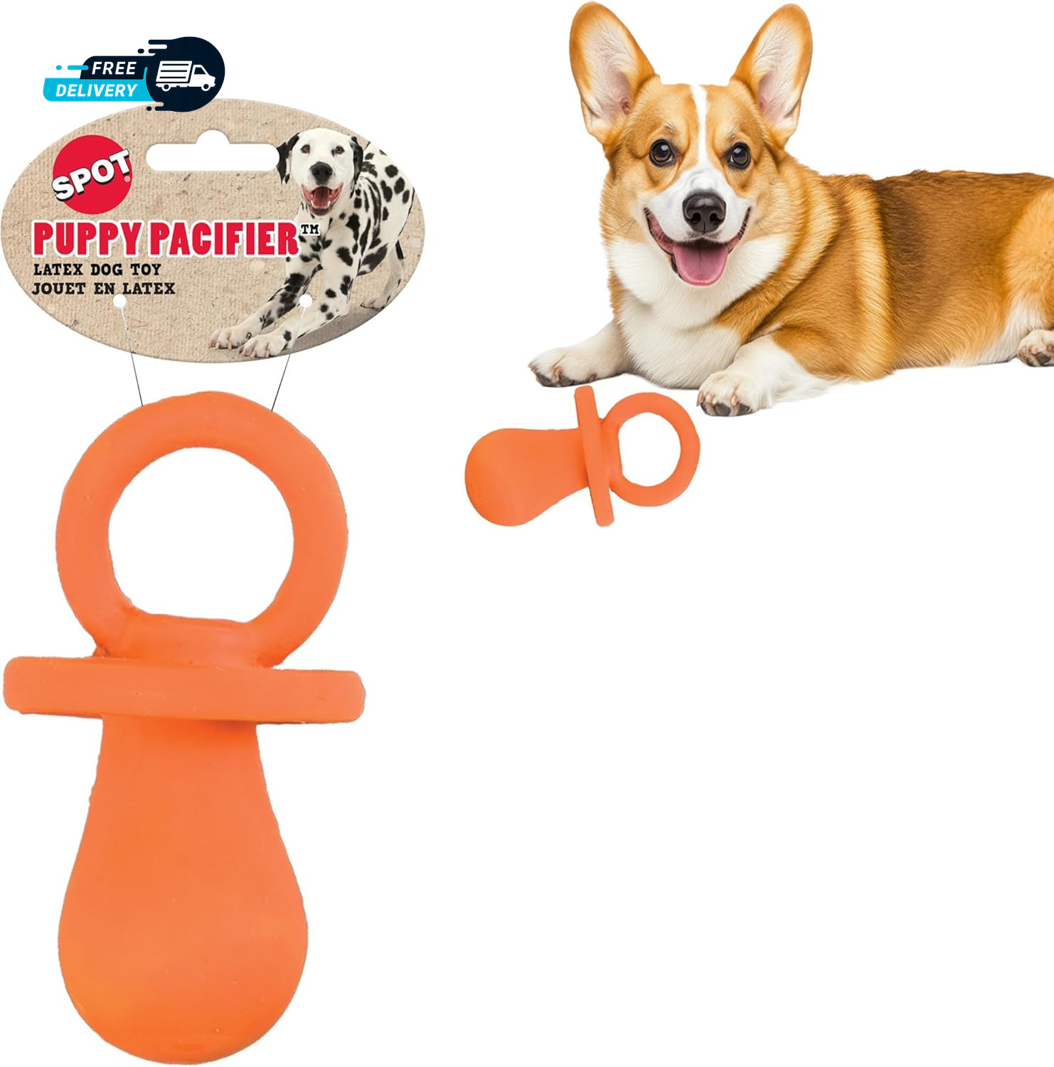 Puppy Pacifier Latex Dog Toy Soft Binky-Shaped Chew for Teething Puppies & Small