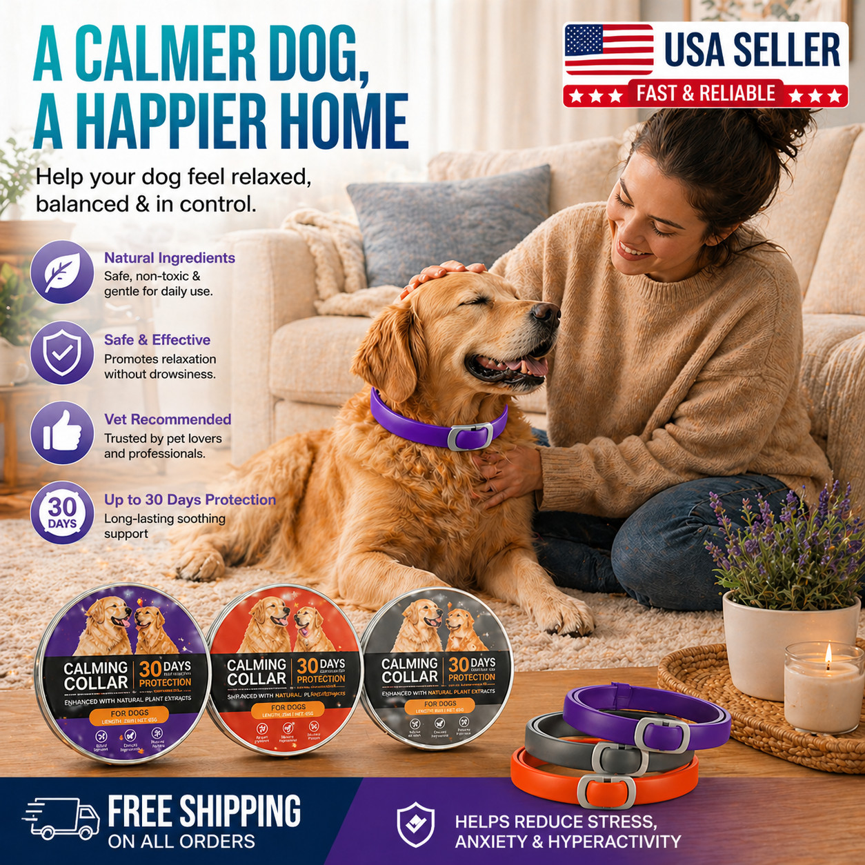 Calming Collar for Dogs 3 Packs Anxiety Relief Dog Pheromone Collar 90 Days