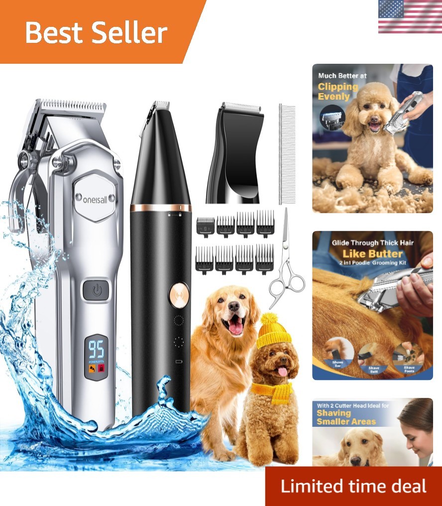 Dog Grooming Kit for Heavy Thick Hair&Coats/Low Noise Rechargeable Cordless W…