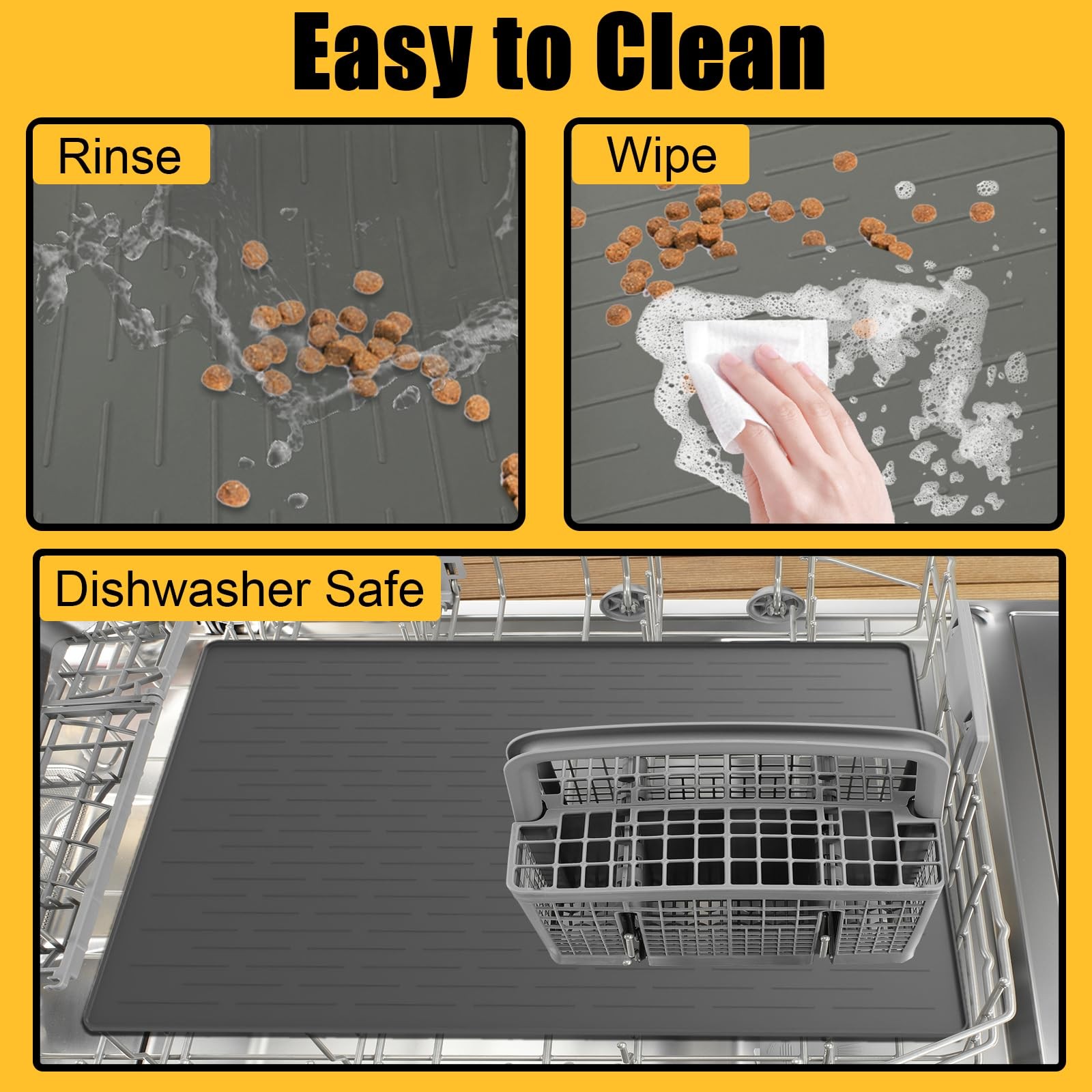 1.5MM Super Thick Dog Food Mat 40×30 Inch Silicone Waterproof Feeding Black