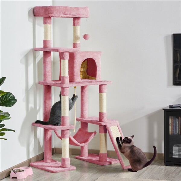 Cat Tree Tower for Indoor Cats, Stable Cat Tower Cat Condo Pet Play House, 63in