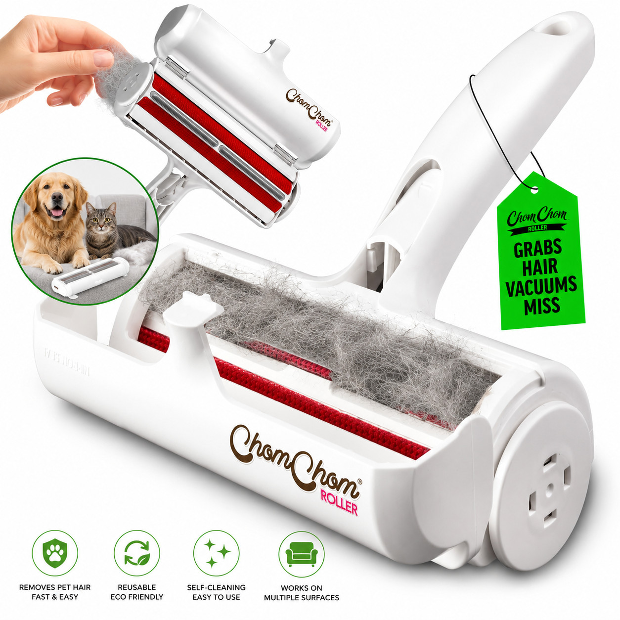 Pet Hair Remover Original Size Reusable Lint Roller Cat Dog Portable Eco White
