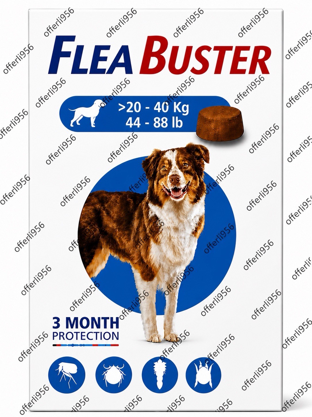 Flea & Tick Chewable For Dogs Mange & Lice 3Month Chewable Large Dogs 44-88lb