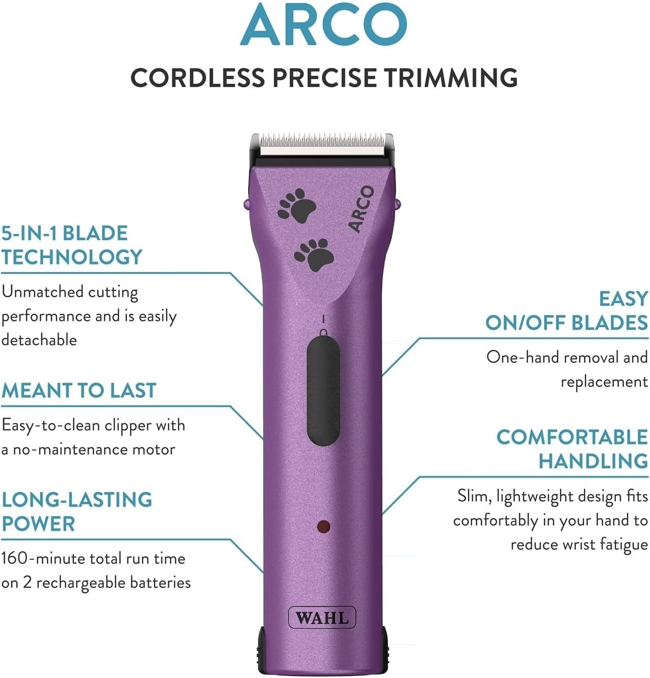 Wahl Professional Animal Arco Pet Cordless Clipper Kit, Purple