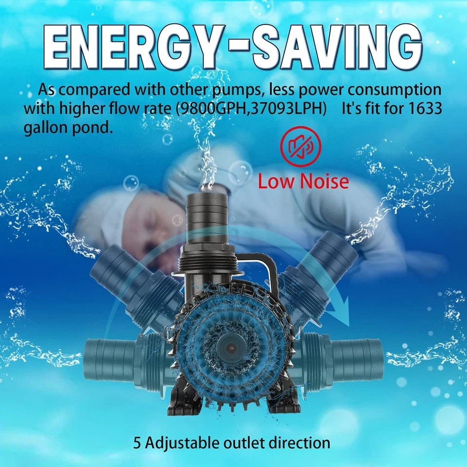 WaterRebirth PS5700 High Flow Large Fountain Submersible Water Pond Pump 5700GPH