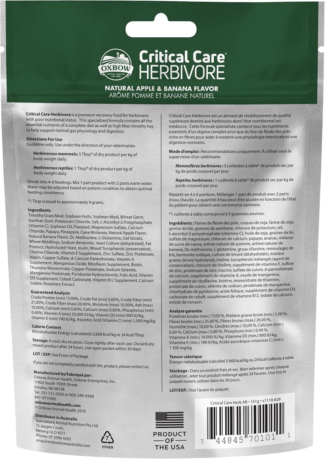 Critical Care Herbivore, Emergency Guinea Pig Food, Rabbit Food for Recovery, Na