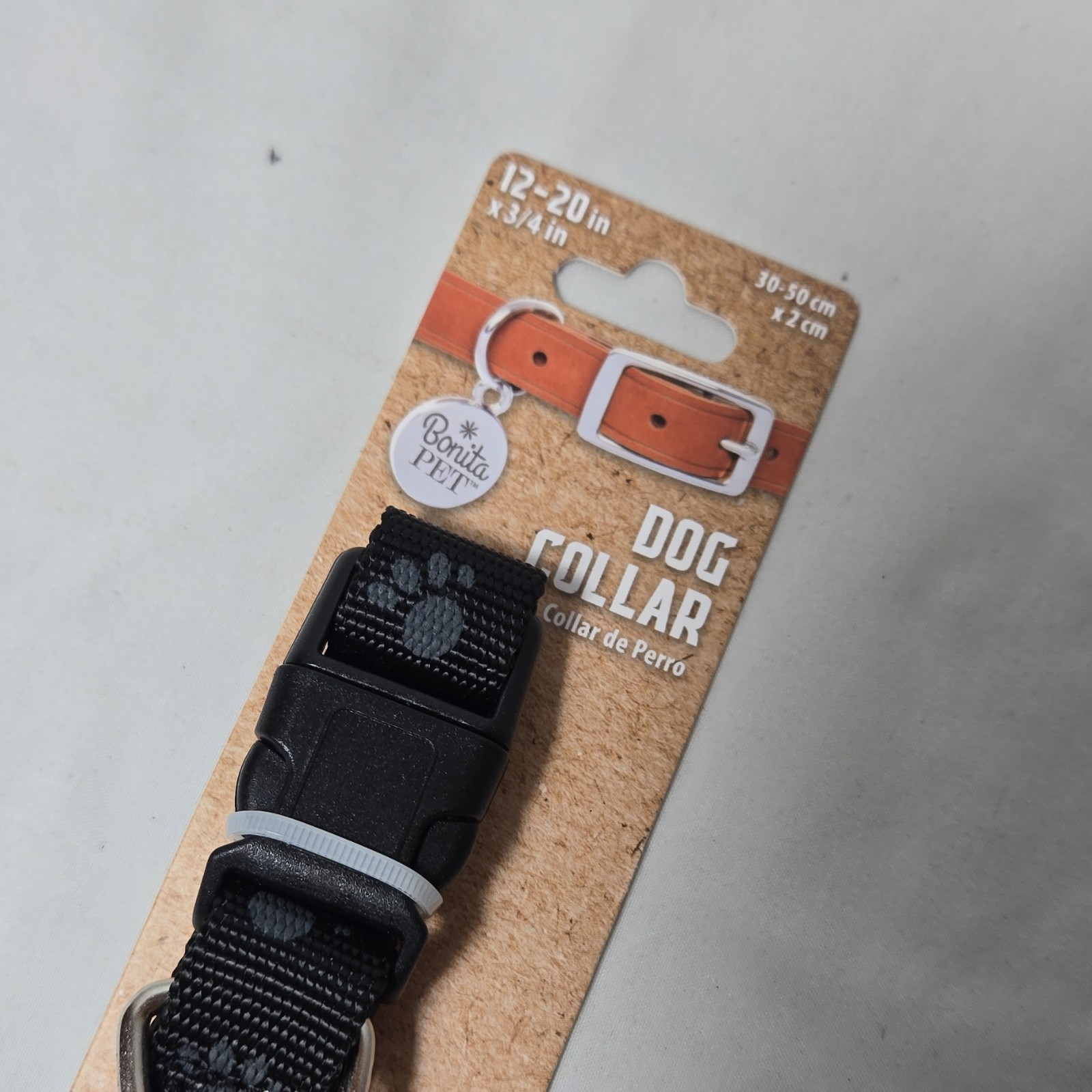 Bonita Pet Adjustable Standard Dog Collar M 12-20 in Black Nylon Unisex
