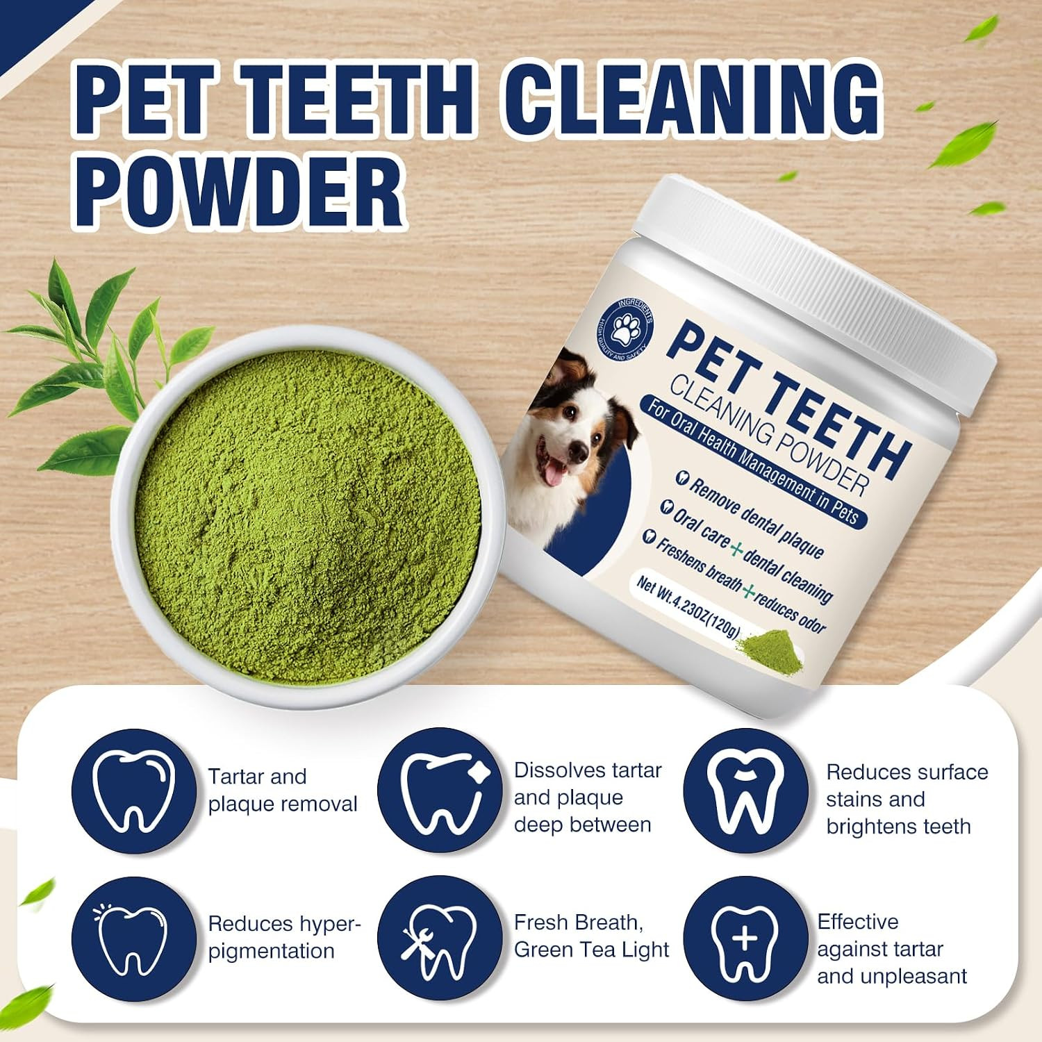 Dental Powder for Dogs Teeth Fresh Breath and Teeth Cleaning Contains Natural In