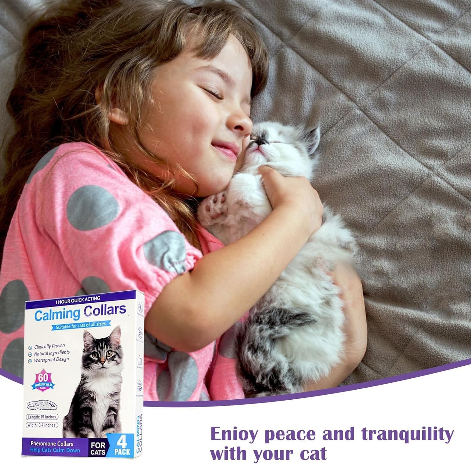 Minasuki 4 Pack Calming Collars for Cats – 60 Days Anxiety & Stress Grey